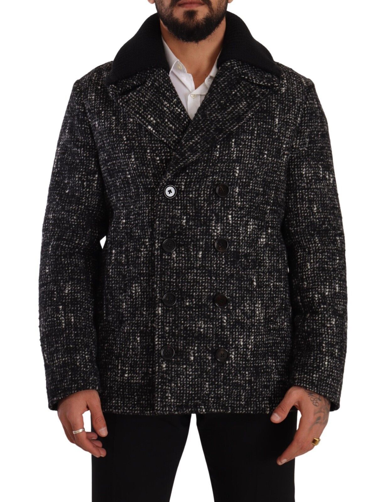 Black Wool Double Breasted Coat Men Jacket