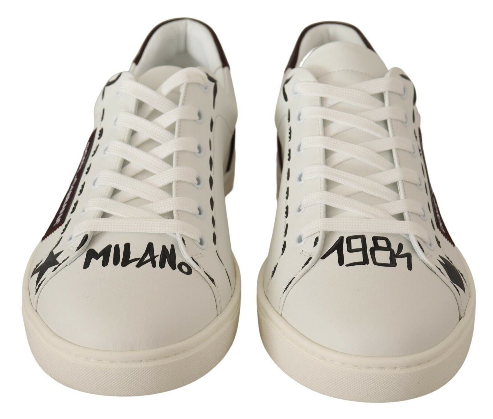 White Bordeaux Leather Low Tops Sneakers