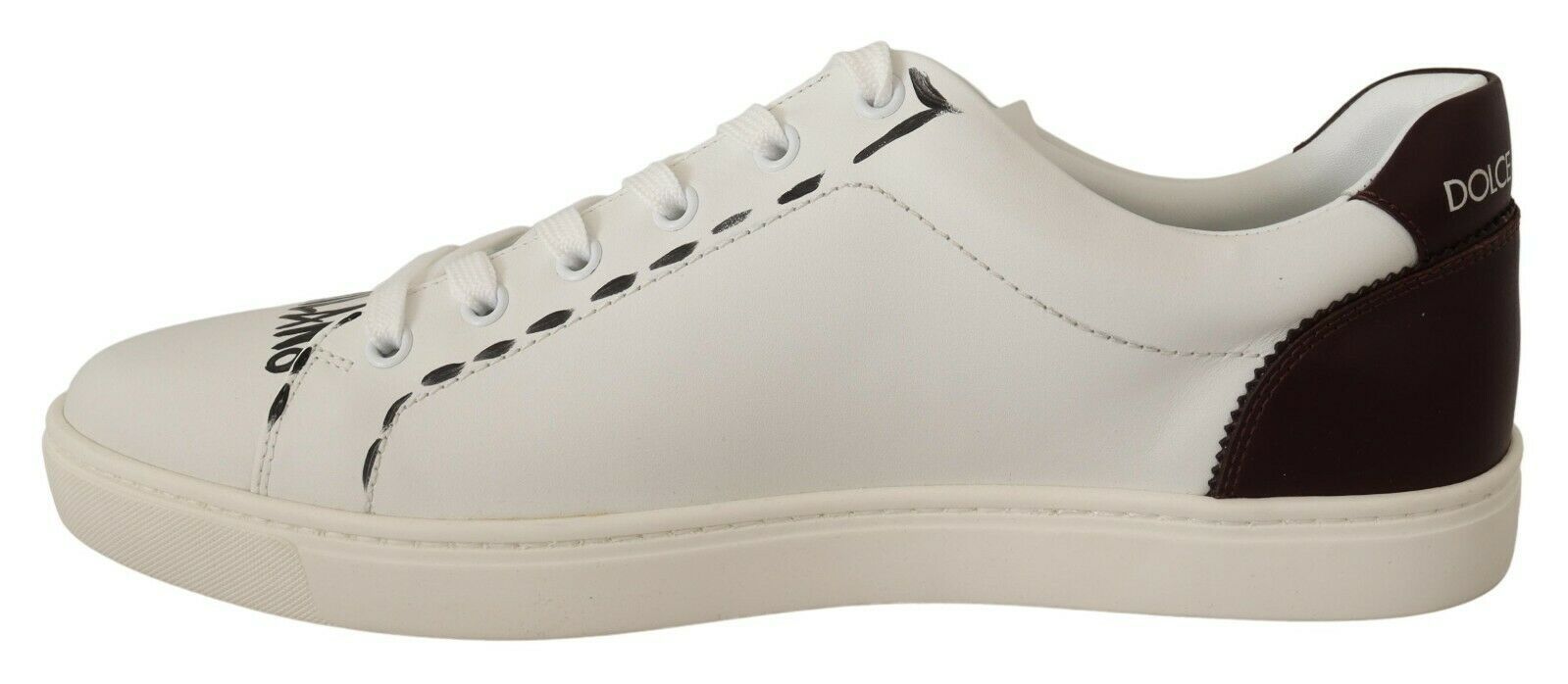 White Bordeaux Leather Low Tops Sneakers