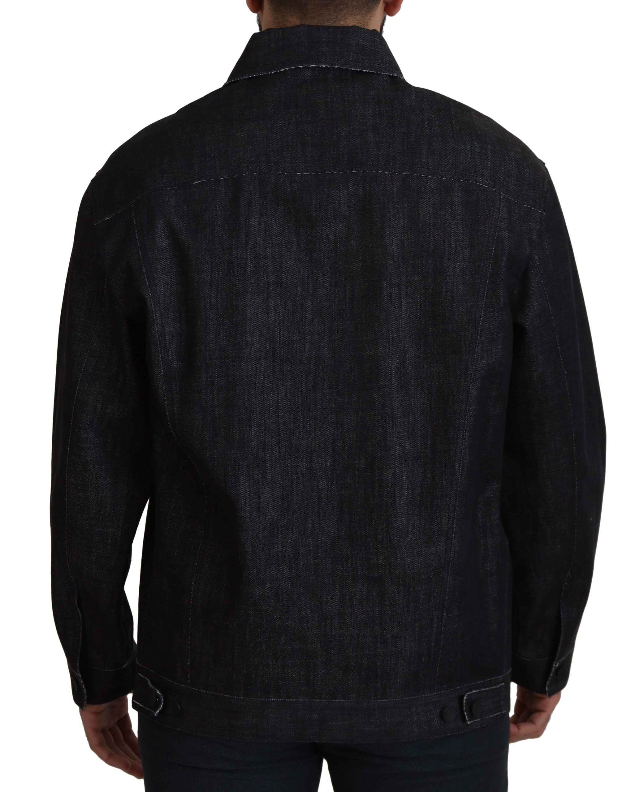 Black Cotton Full Button Denim Jacket