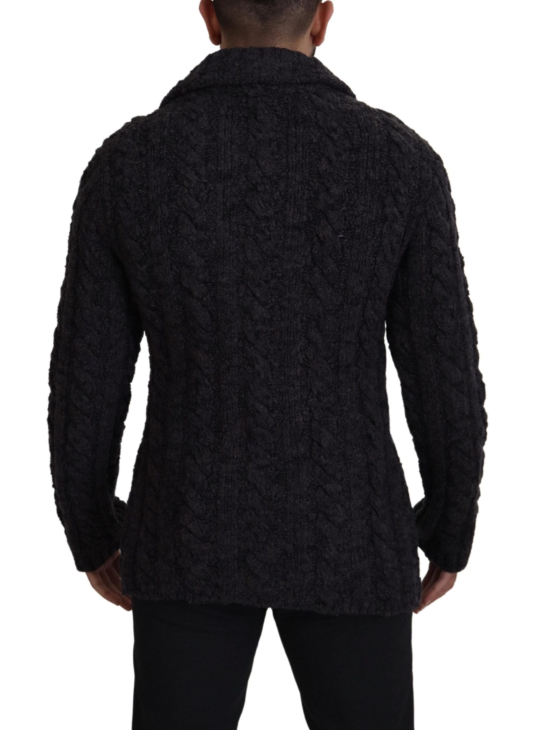 Black Wool Knit Double Breasted Coat Jacket