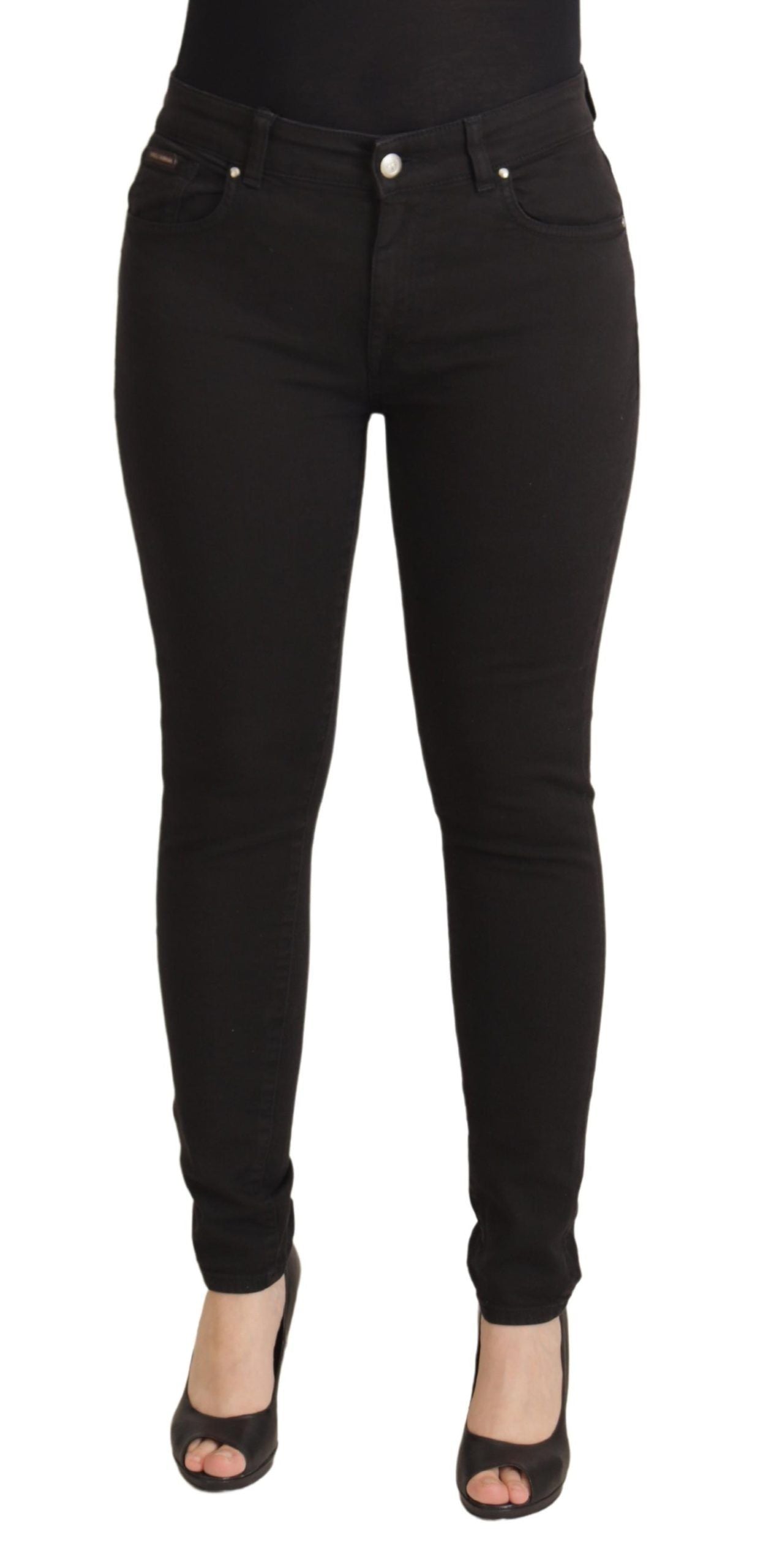 Black Mid Waist Skinny Denim Cotton Jeans