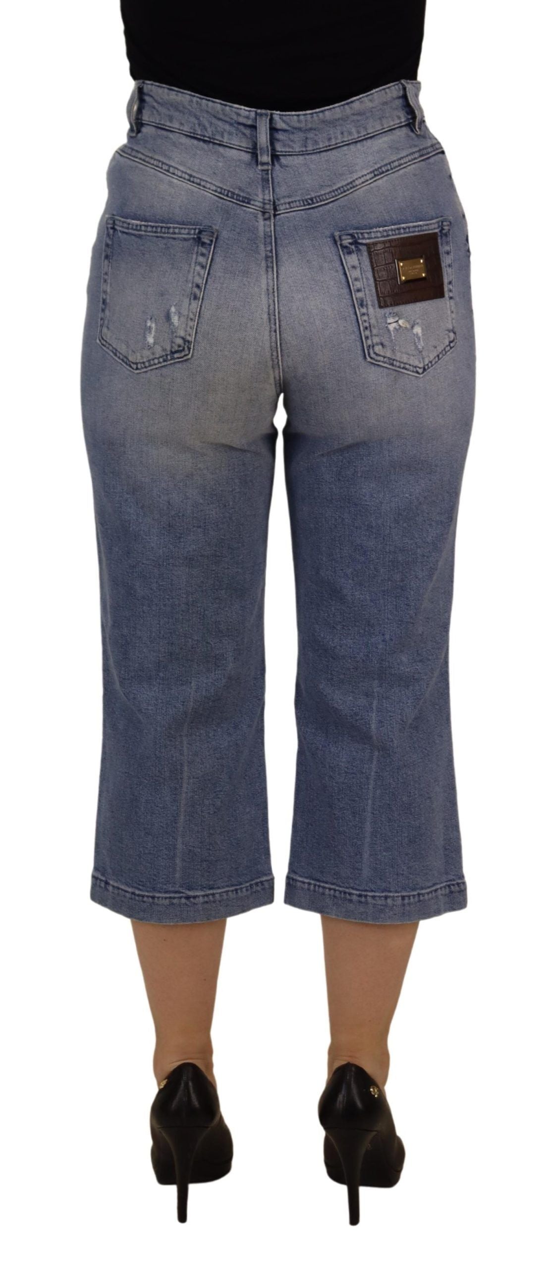 Blue Washed High Waist Cropped Denim Jeans