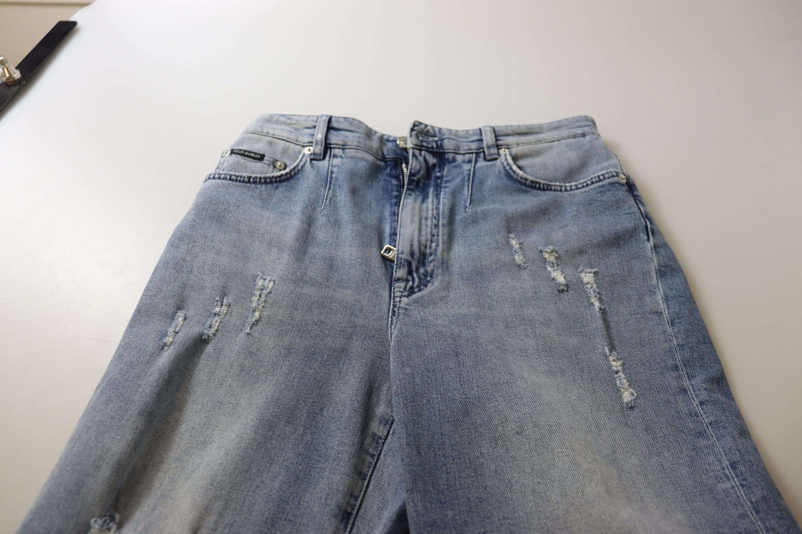 Blue Washed High Waist Cropped Denim Jeans