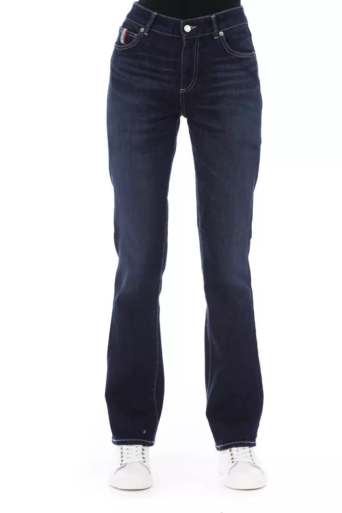 Blue Cotton Women Jeans with Tricolor Pocket Detail