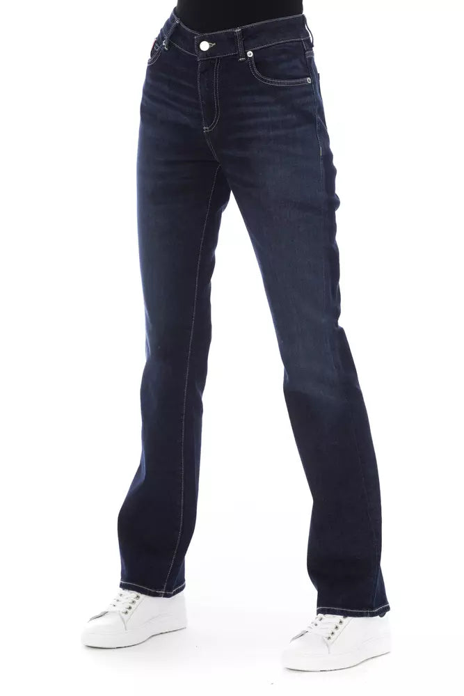 Blue Cotton Women Jeans with Tricolor Pocket Detail