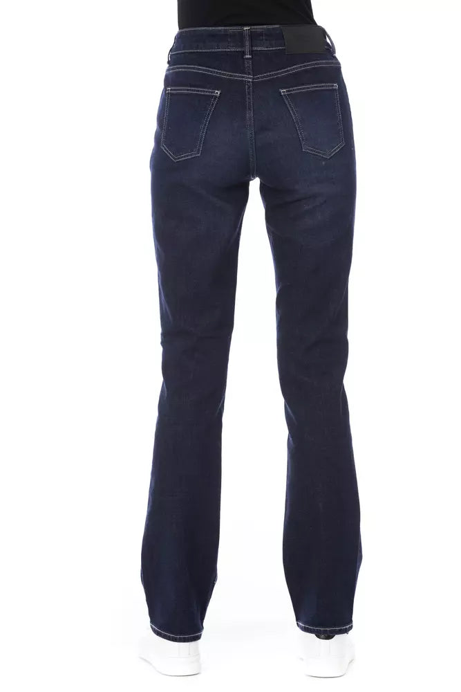 Blue Cotton Women Jeans with Tricolor Pocket Detail