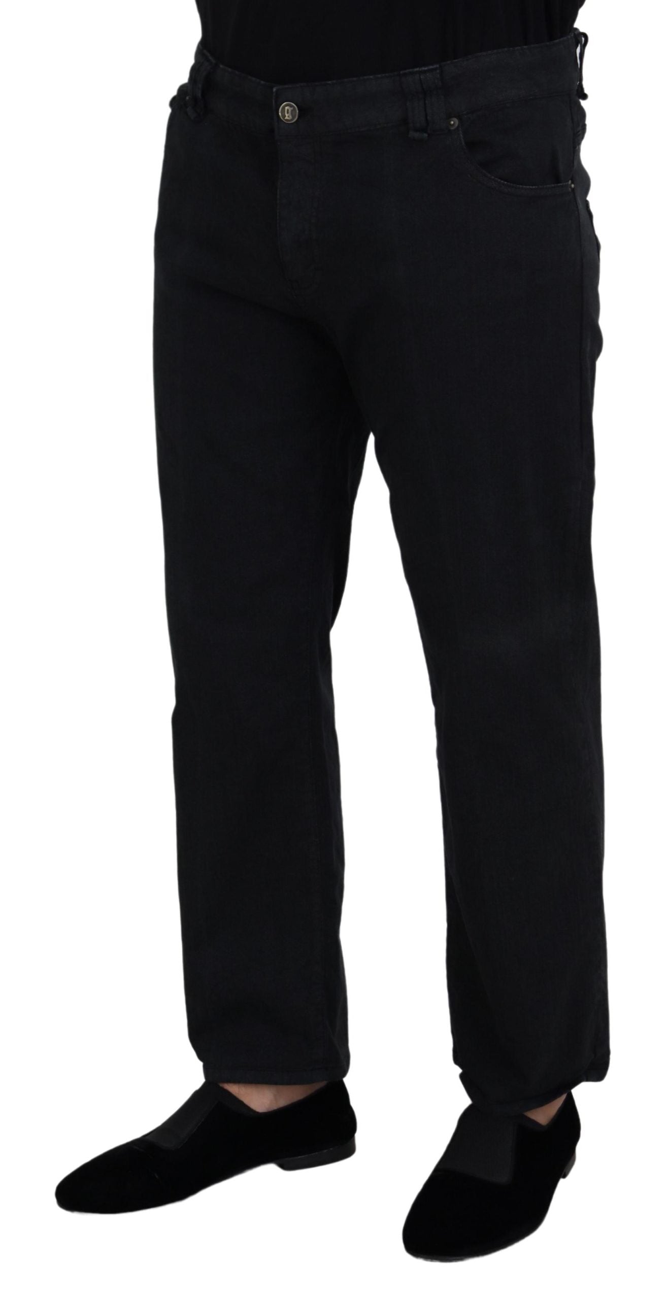 Black Cotton Back Buckle Casual Denim Jeans