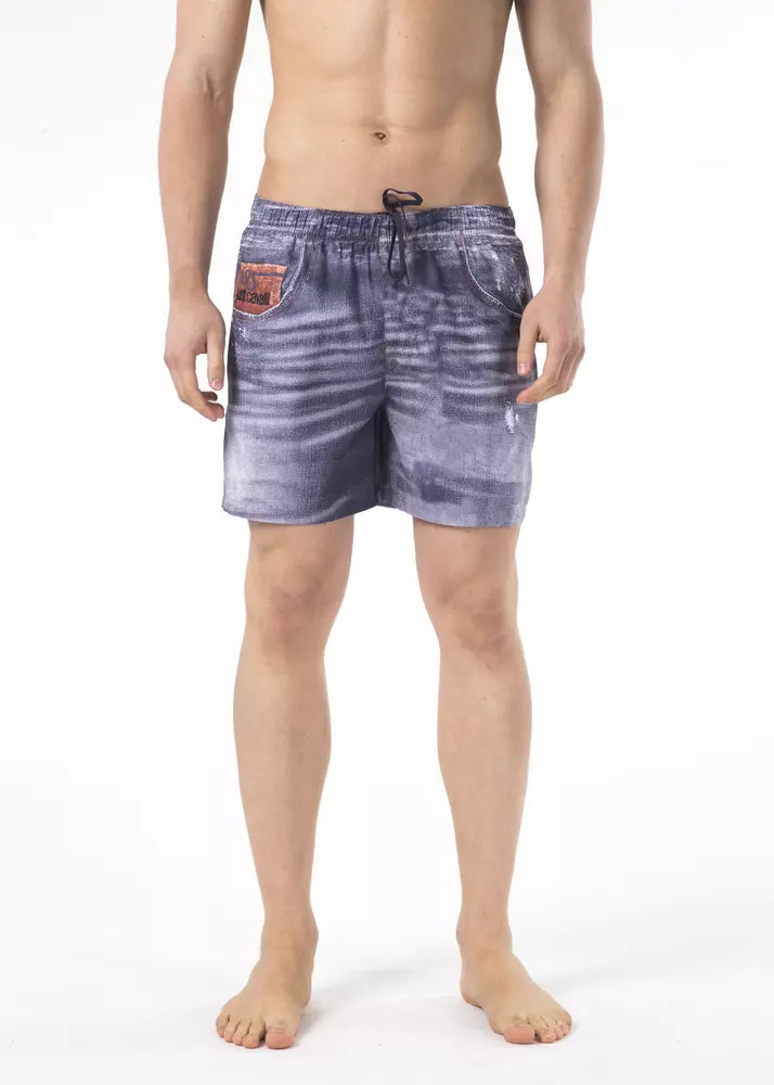Blue Polyester Men Swim Shorts