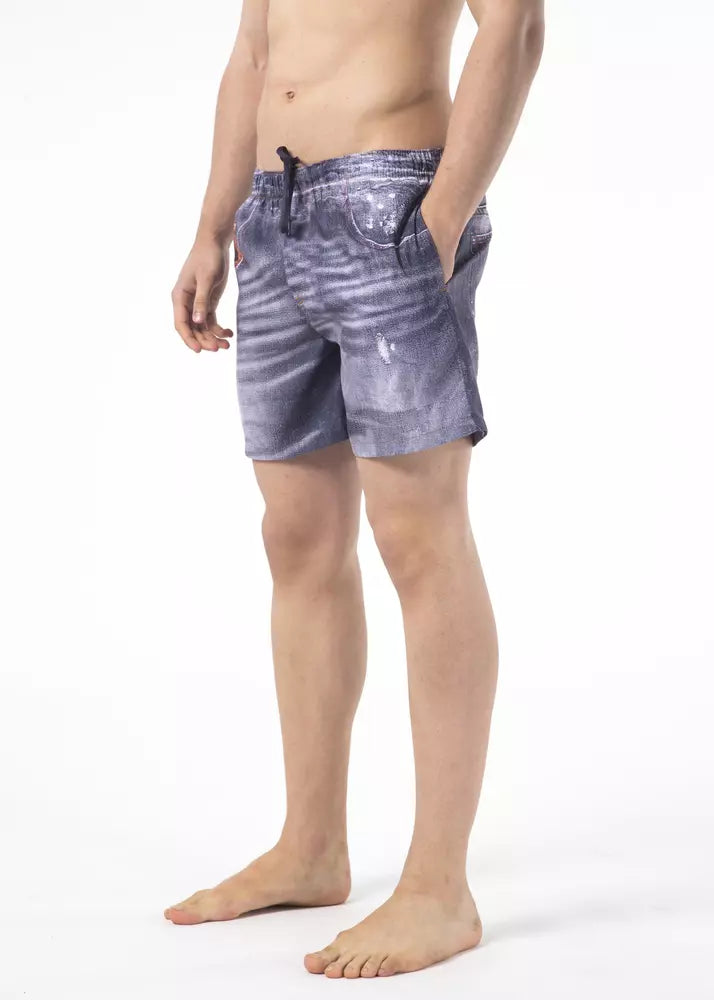 Blue Polyester Men Swim Shorts