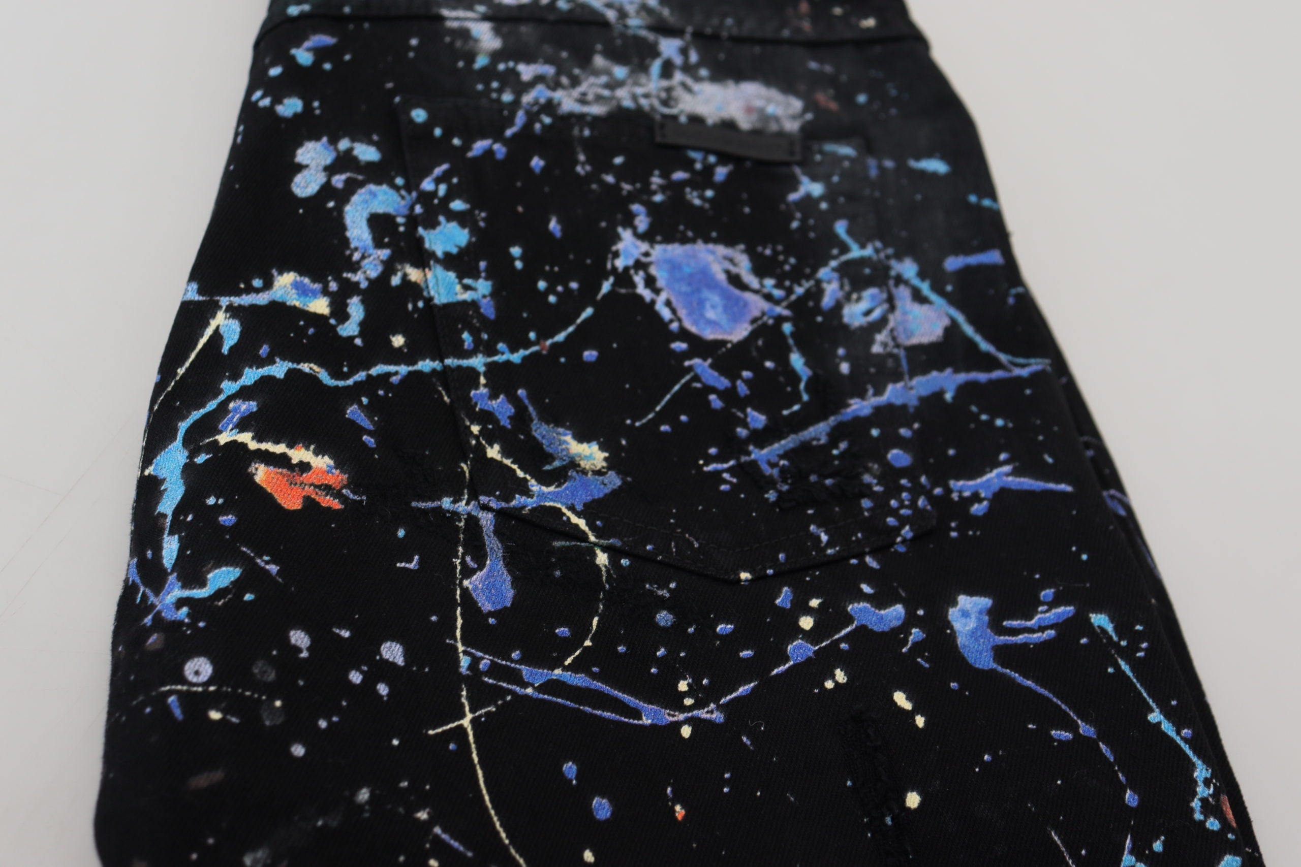 Black Cotton Color Splash Print Denim Jeans