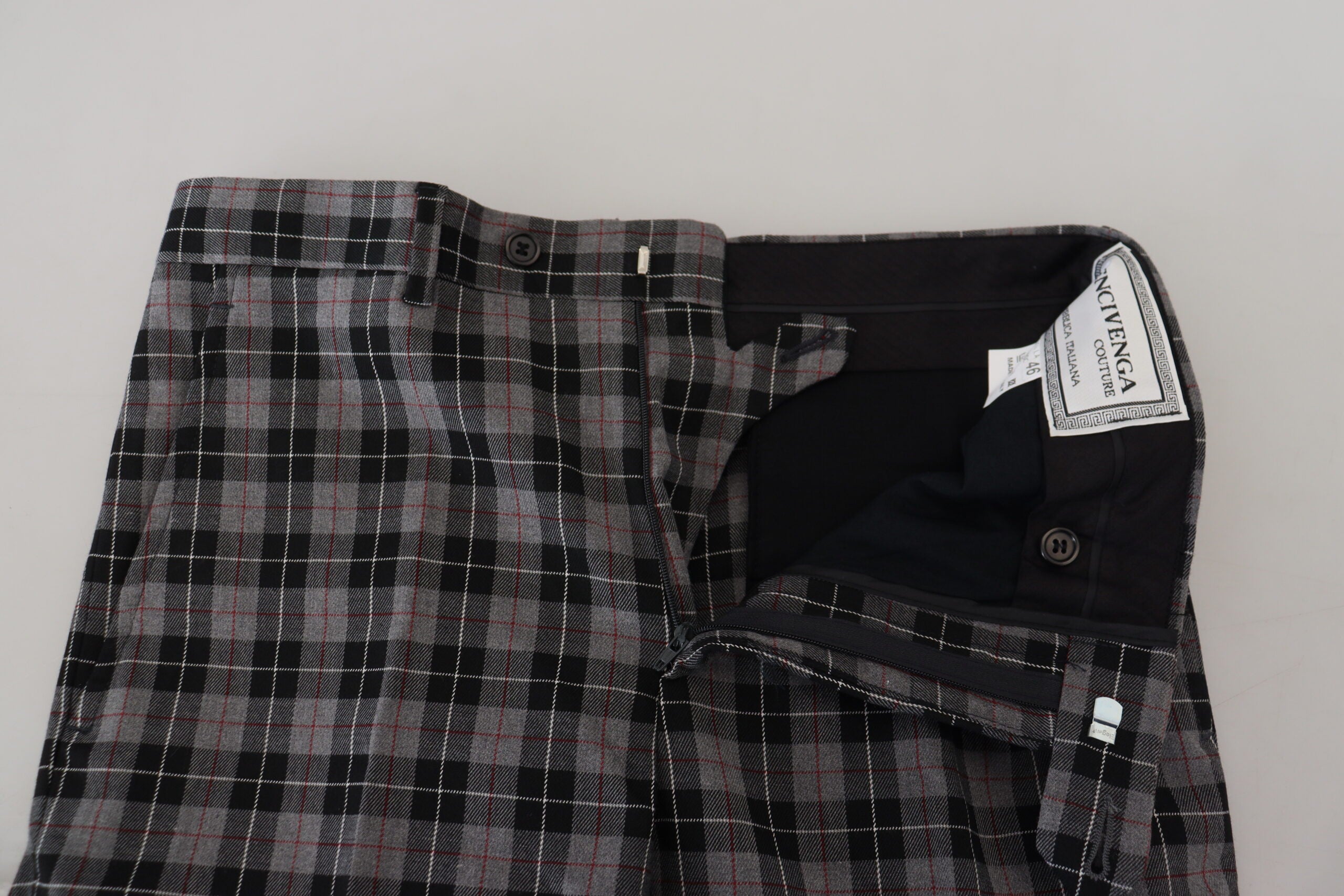 Gray Checkered Slim Fit Men Pants
