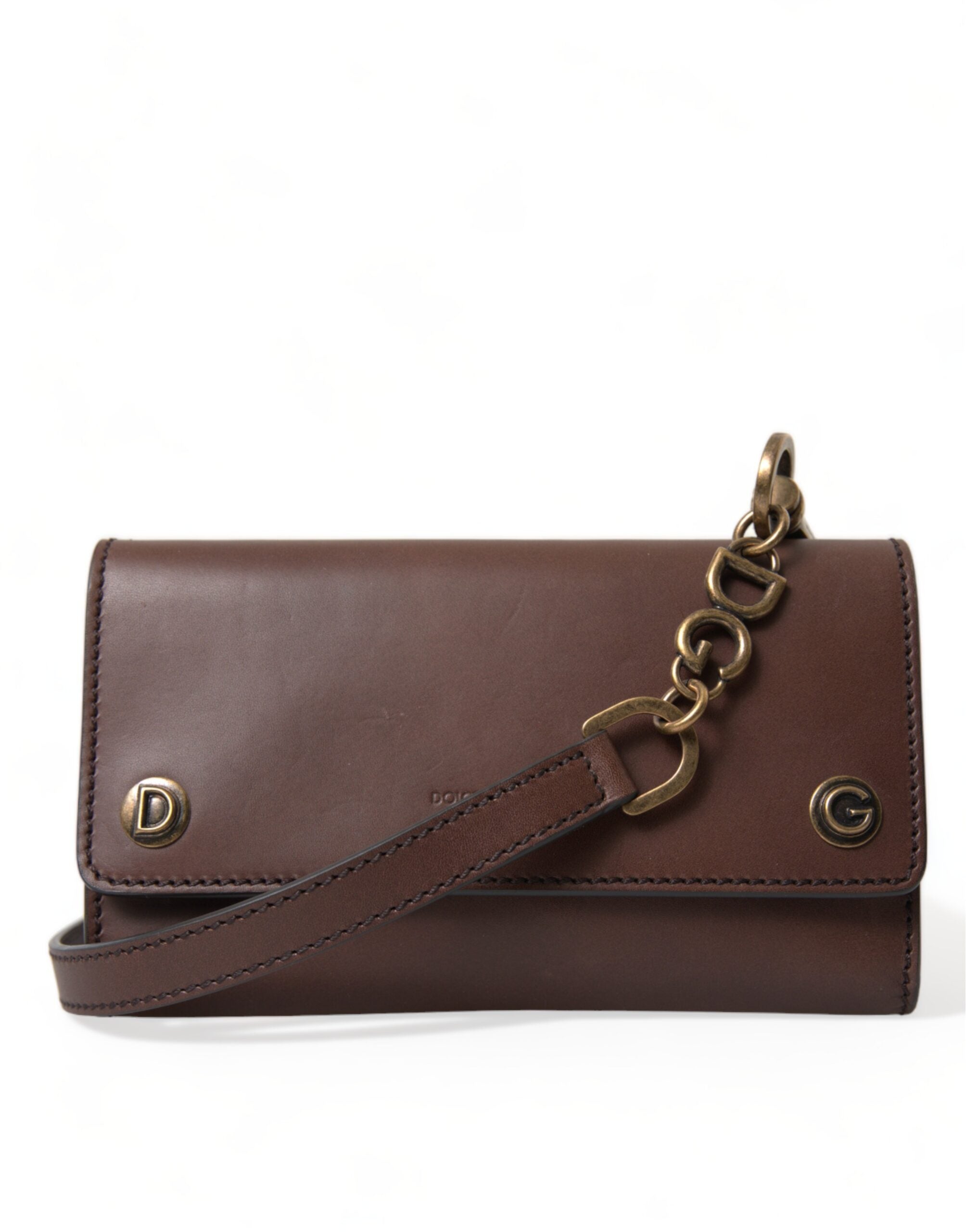 Brown Leather Logo Embossed Men Mini Shoulder Bag