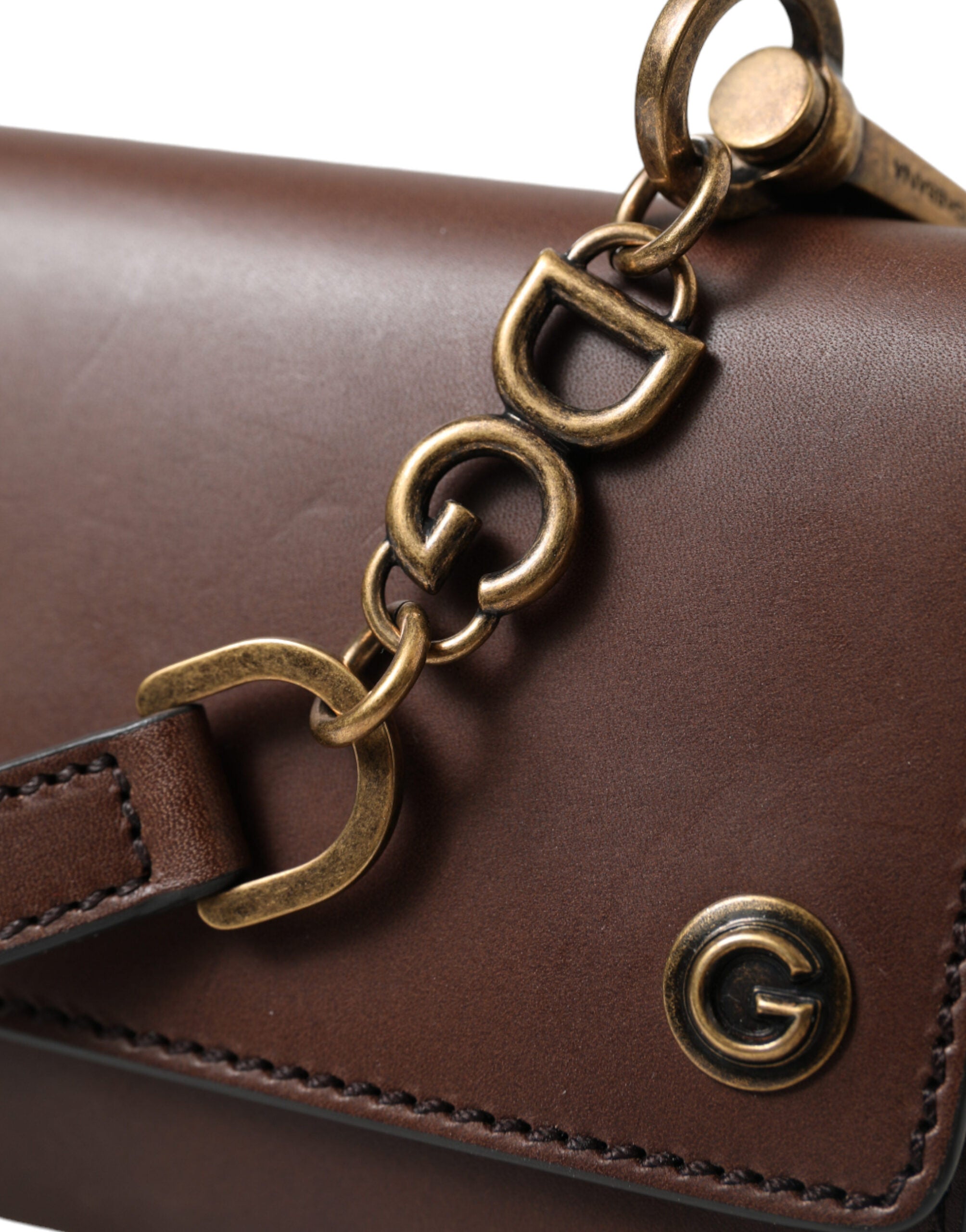 Brown Leather Logo Embossed Men Mini Shoulder Bag