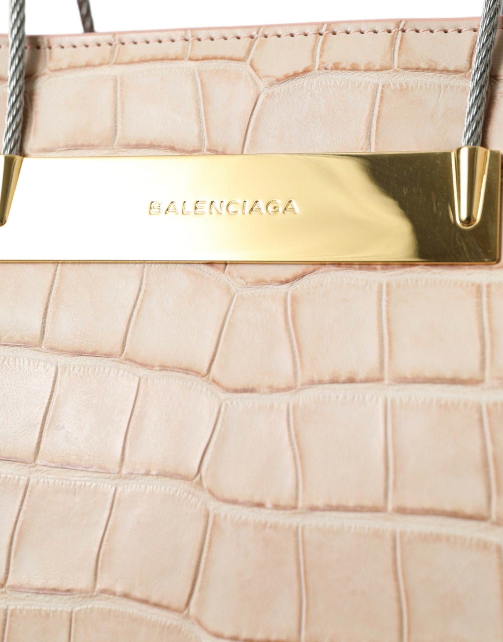 Pink Exotic Leather Embossed Cable Handle Shopper Tote Bag