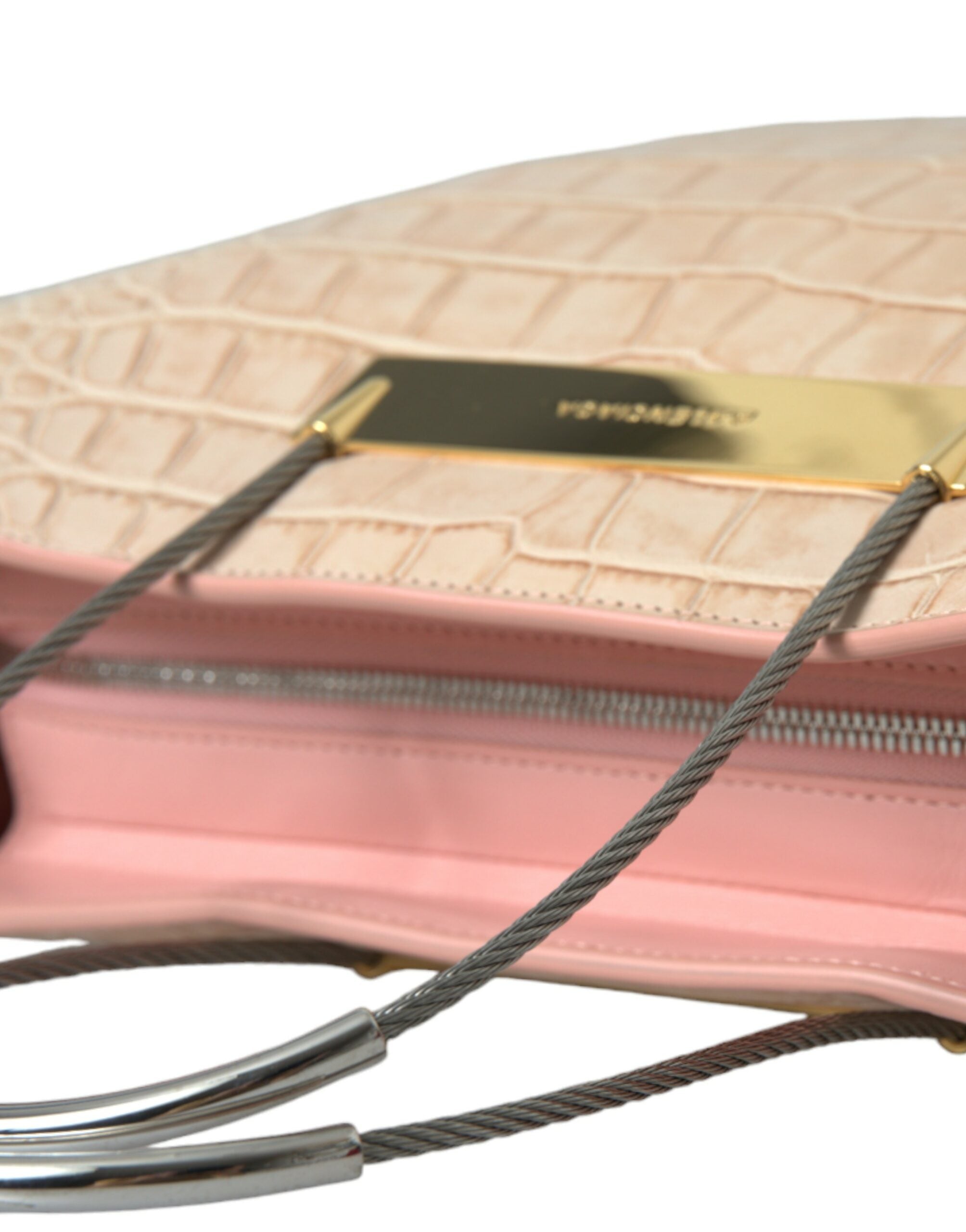 Pink Exotic Leather Embossed Cable Handle Shopper Tote Bag
