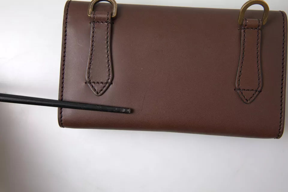 Brown Leather Logo Embossed Men Mini Shoulder Bag