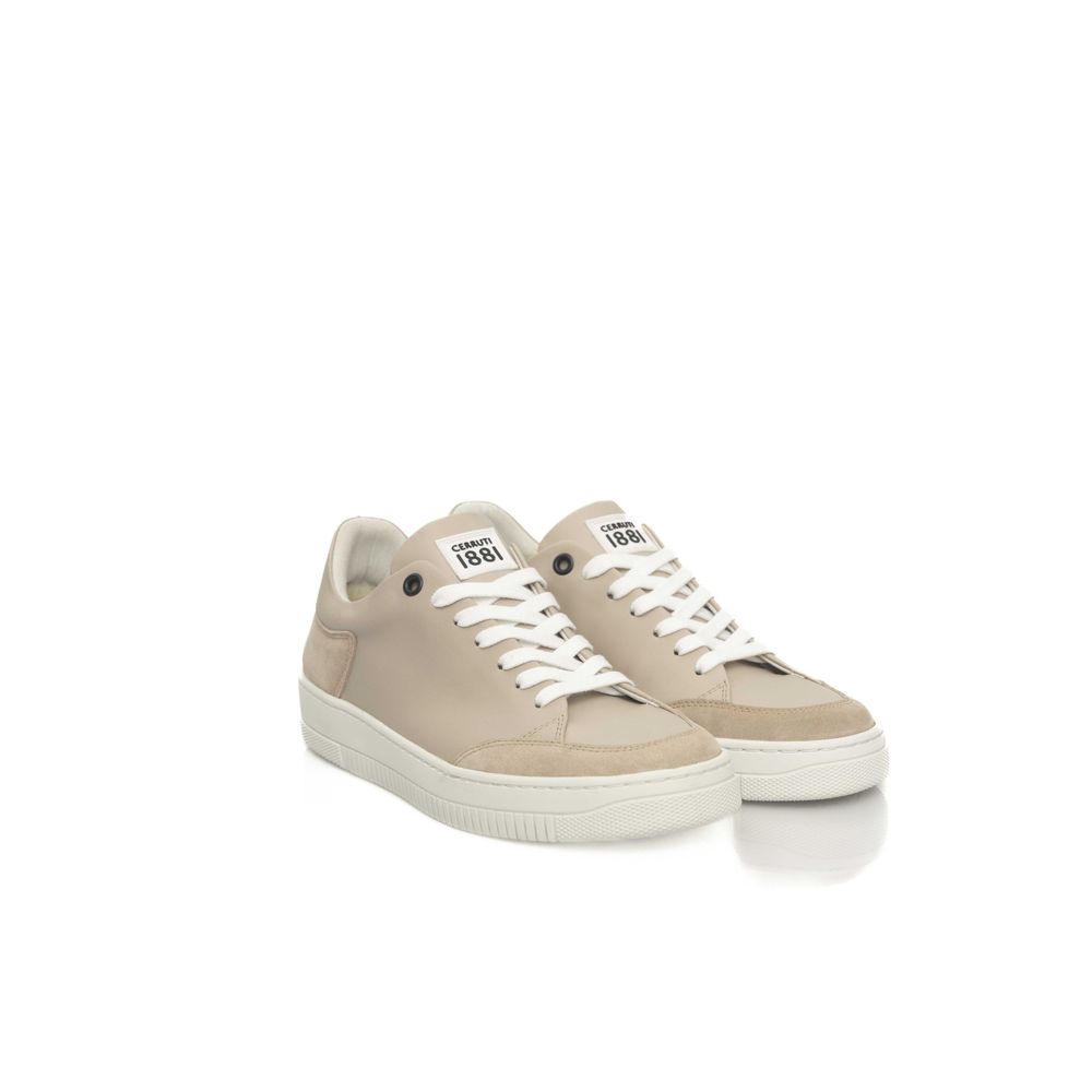 Beige Leather Women Platform Sneaker