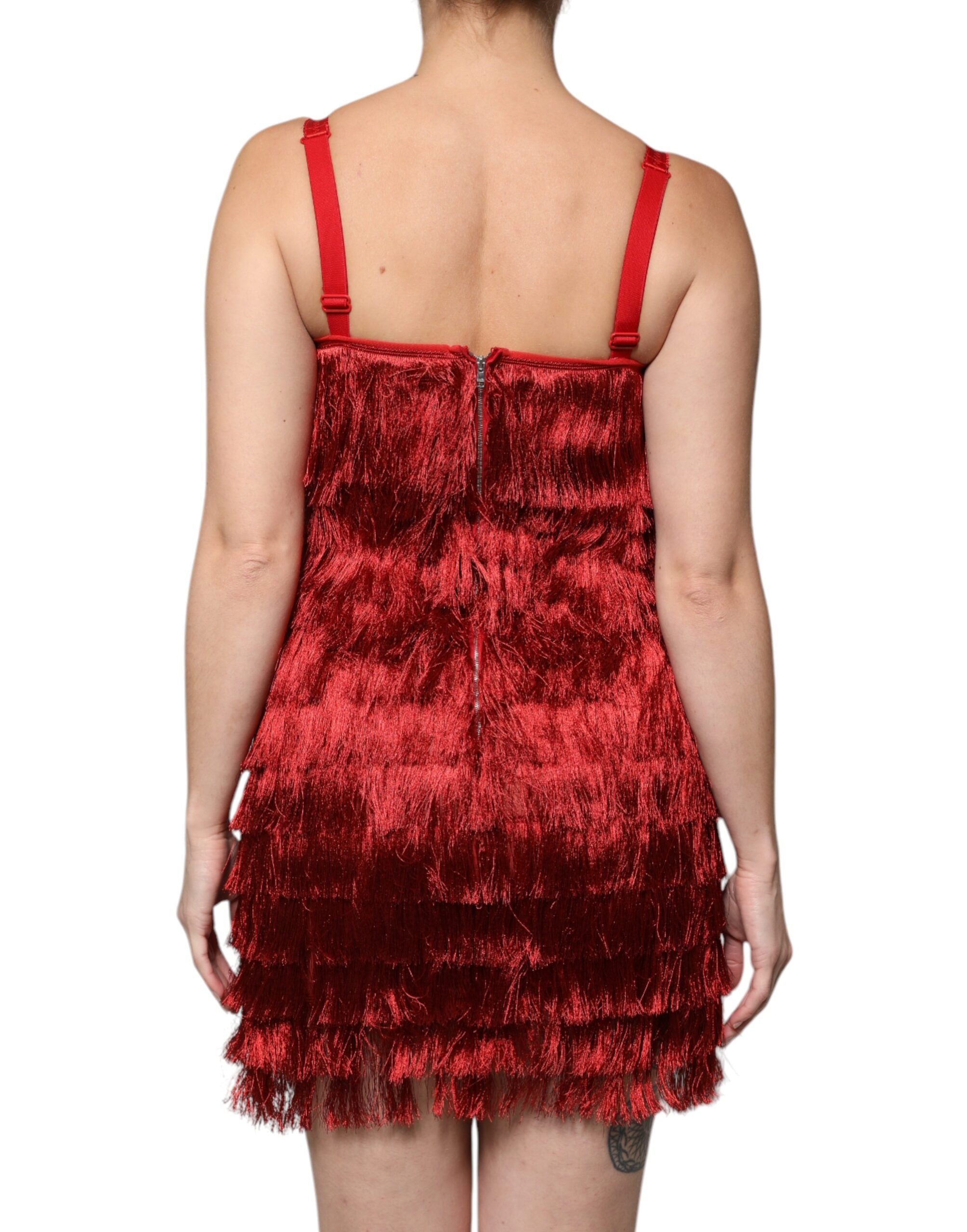 Red Lace Tassel Sleeveless Sheath Mini Dress