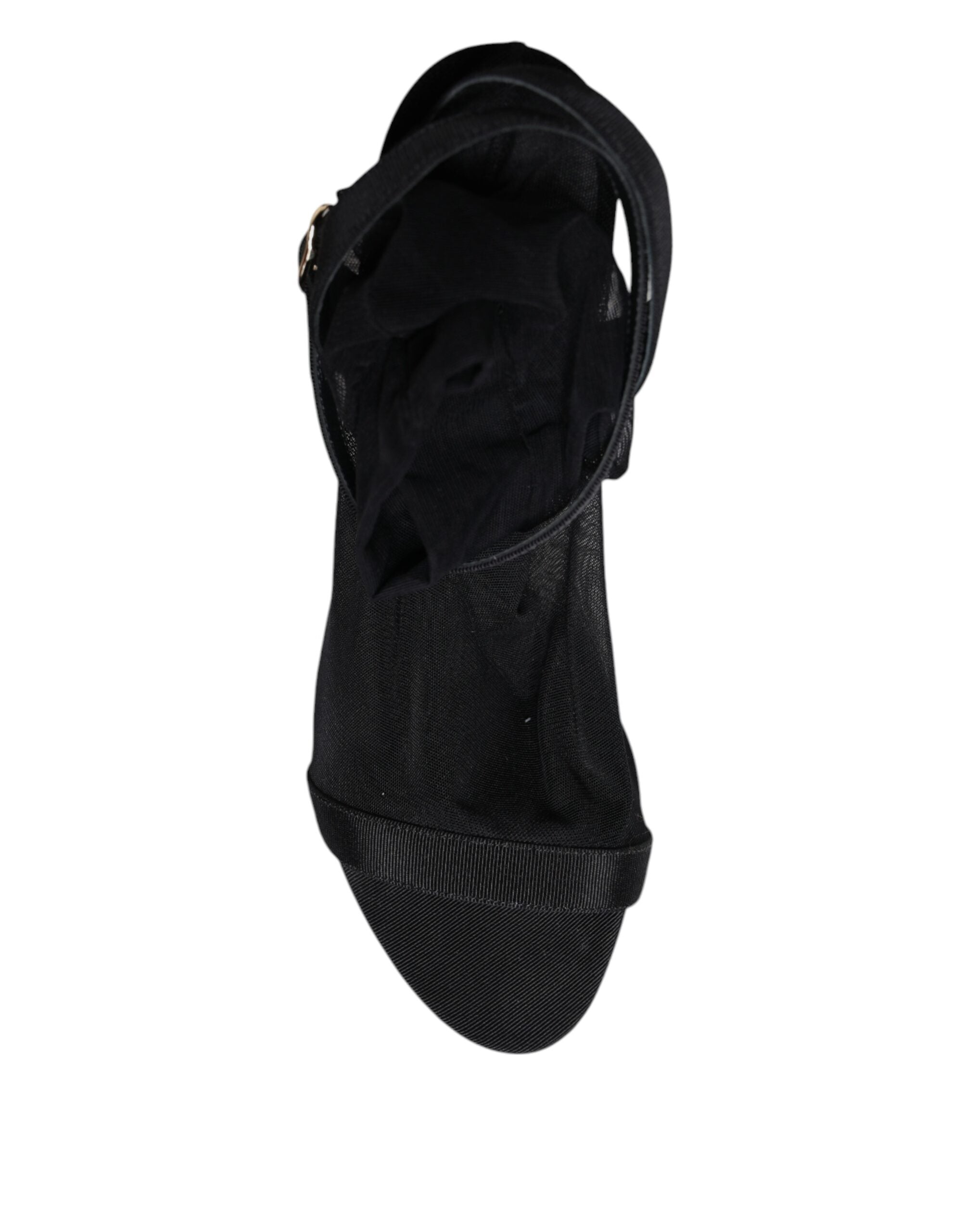 Black Tulle Stretch Heels Sandals Shoes