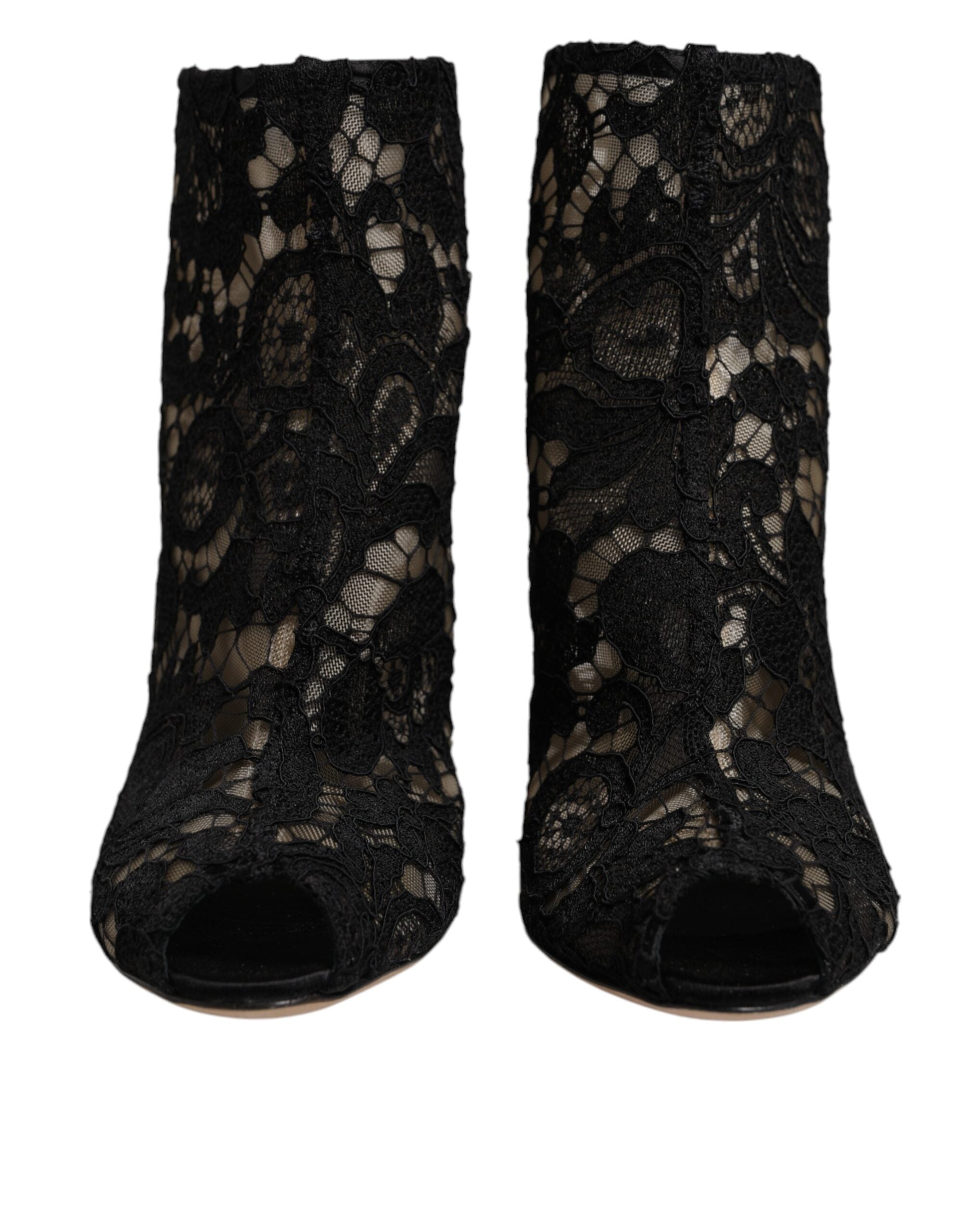 Black Floral Lace Heels Ankle Boots Shoes