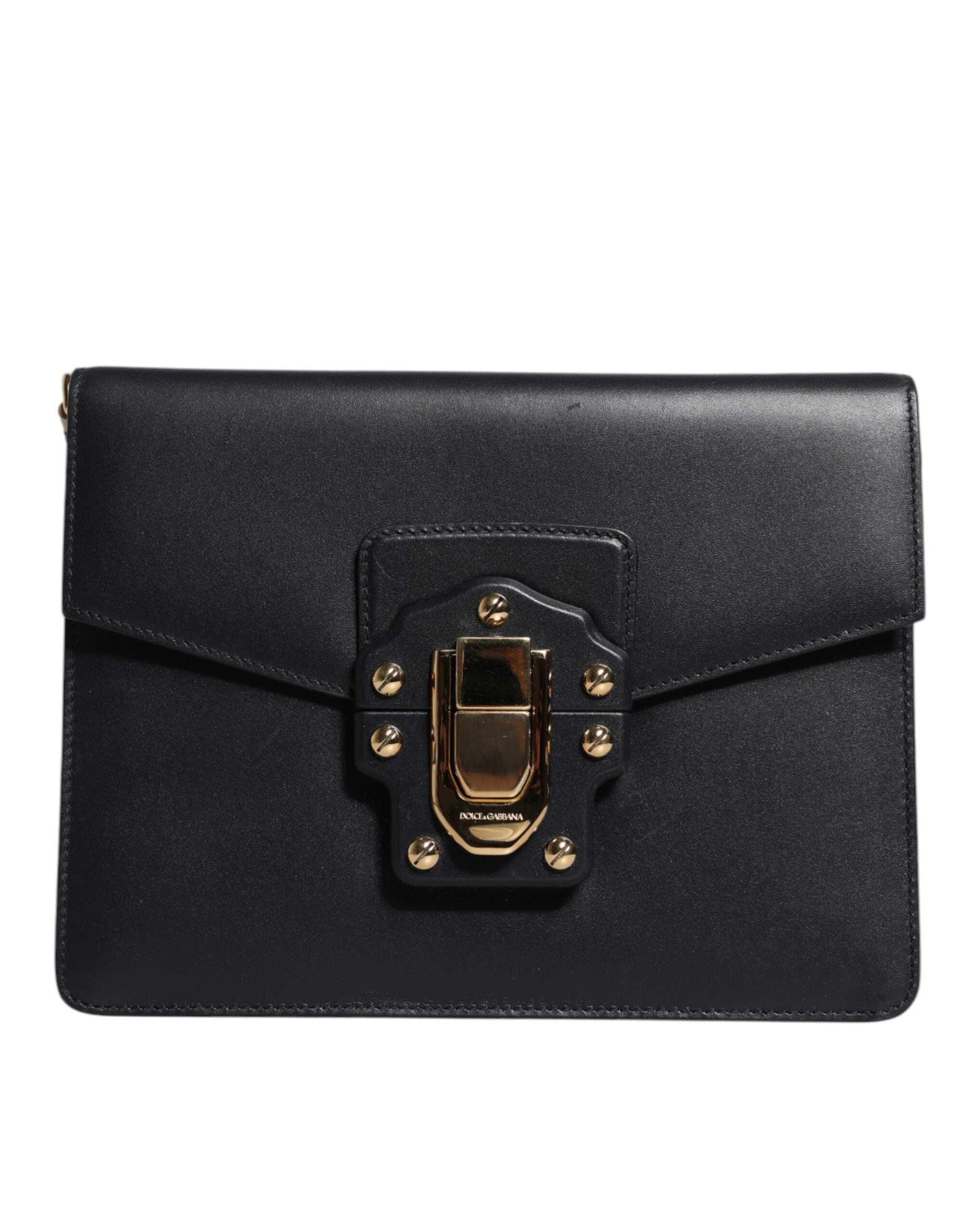 Black Leather Logo Gold Crossbody Purse Bag