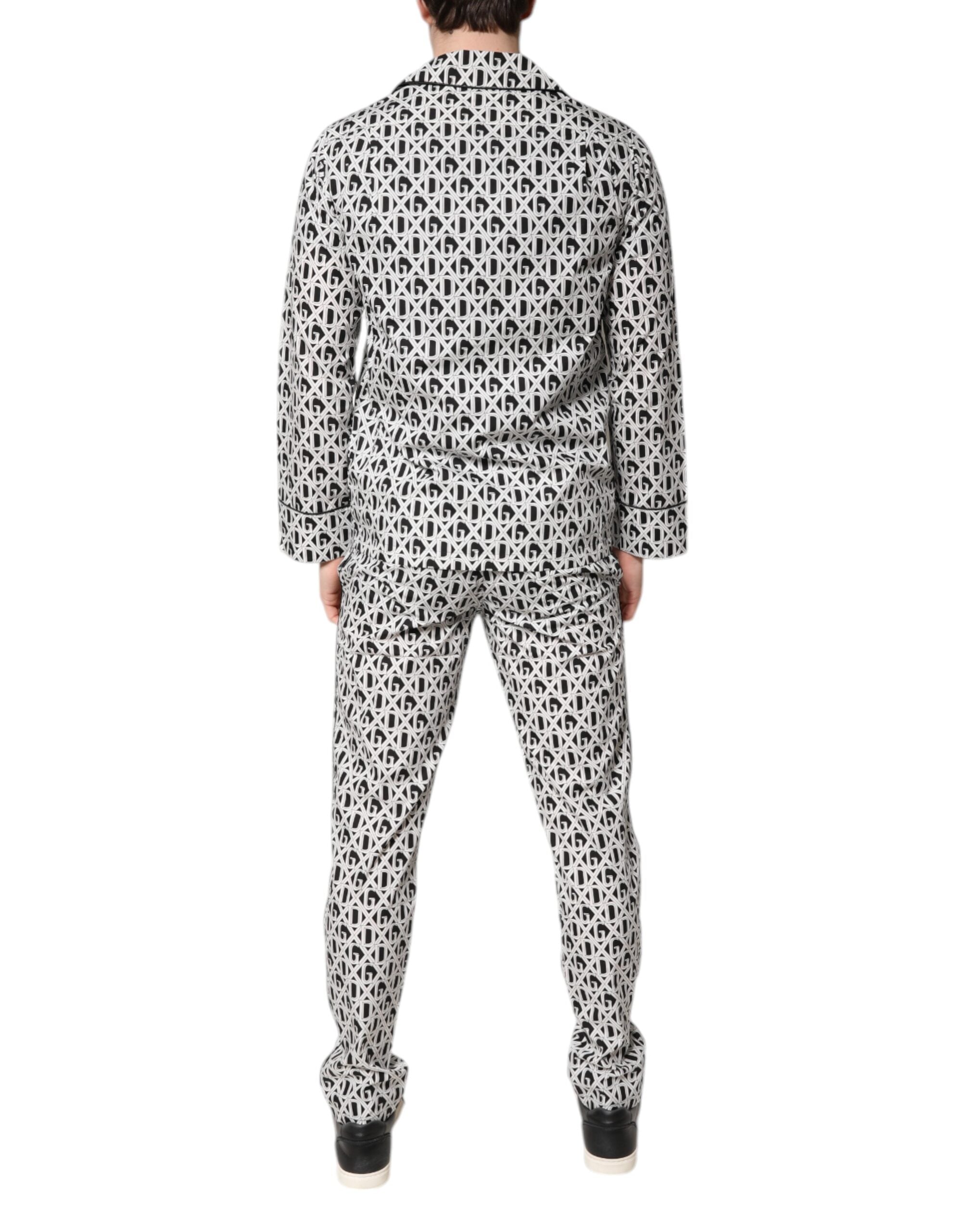 Black White DG Print Cotton Pajama Set Sleepwear