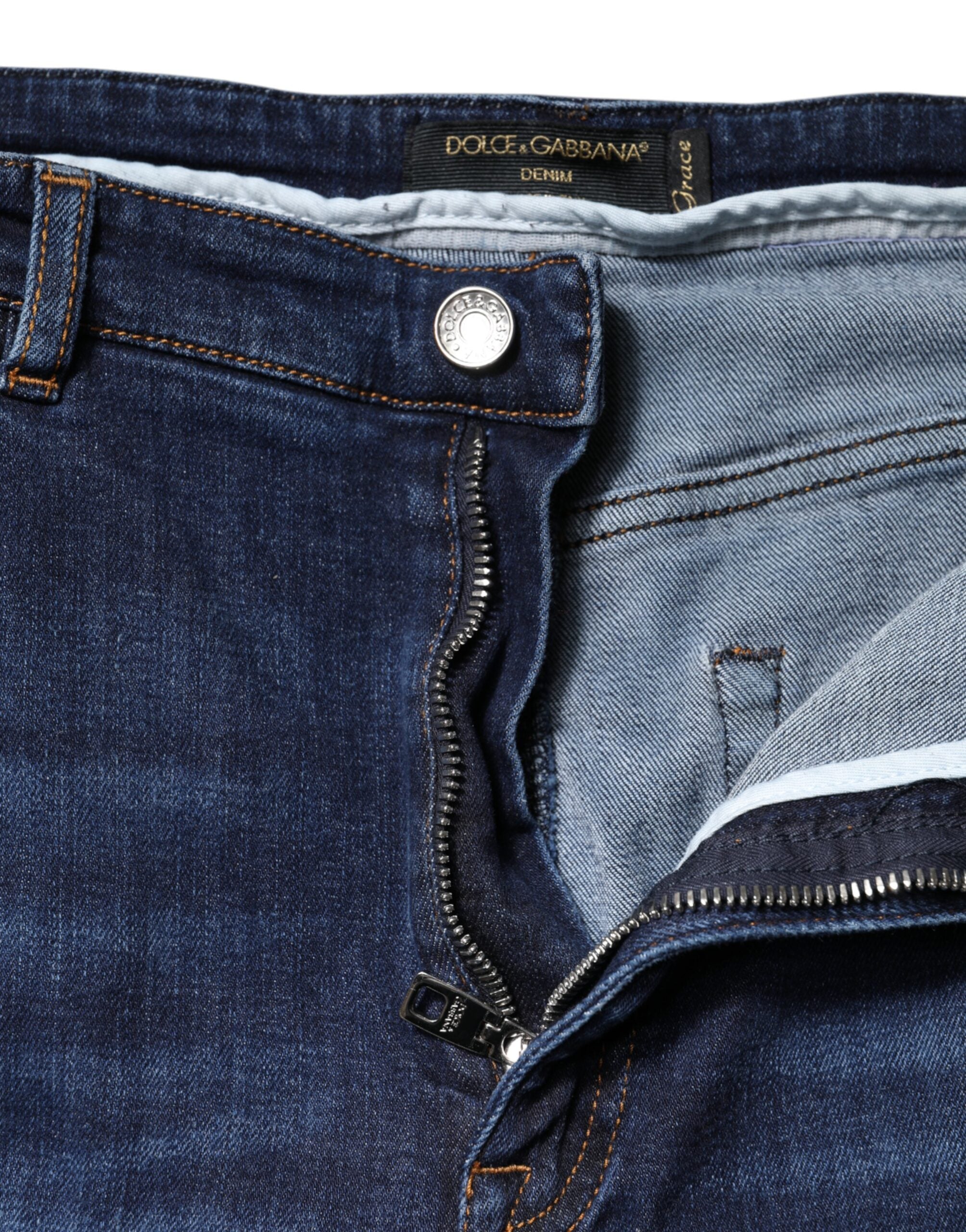 Blue Cotton High Waisted Cropped Denim Jeans