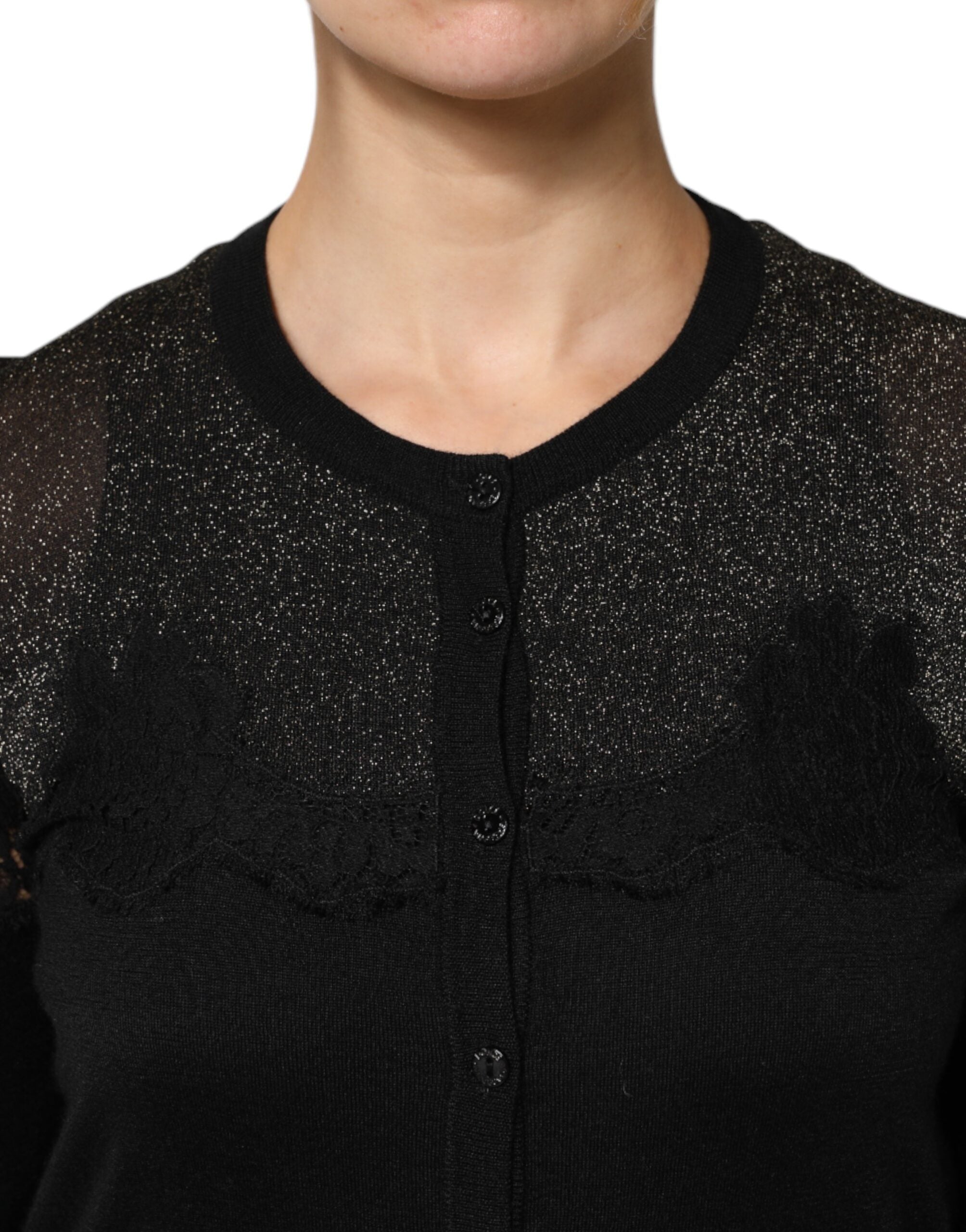 Black Viscose Lace Buttoned Cardigan Sweater
