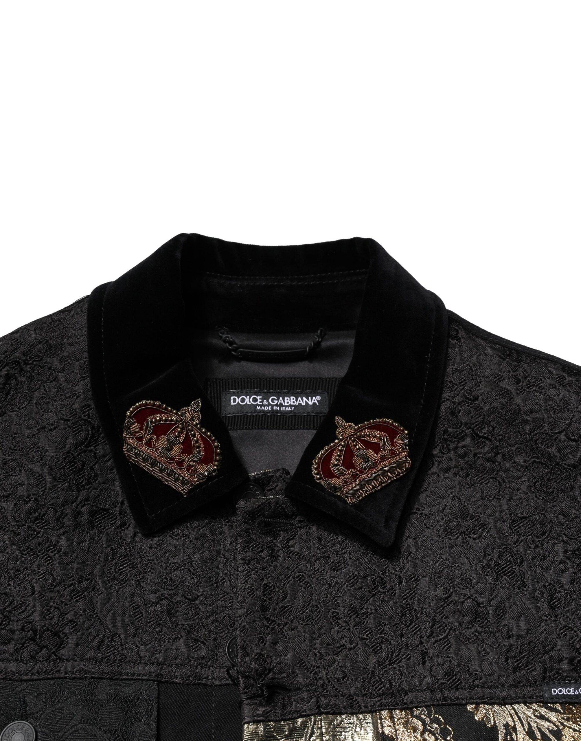 Black Gold Floral Jacquard Men Biker Jacket