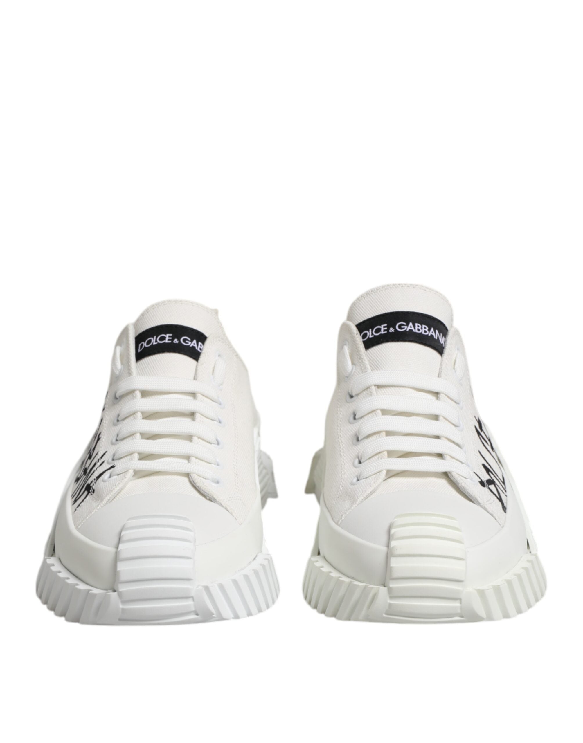 White Logo Print Lace Up Low Top Sneakers Shoes