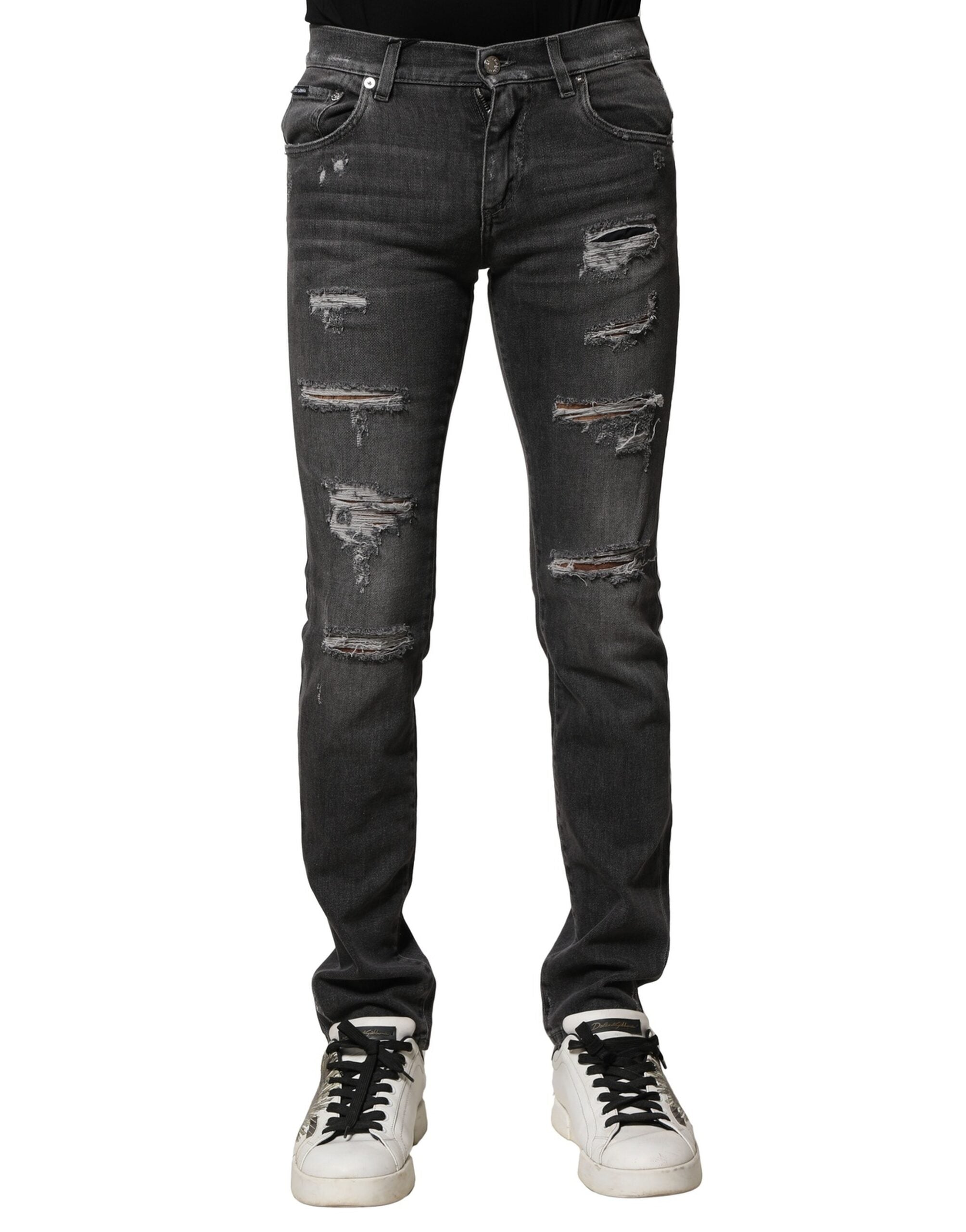 Black Washed Tattered Slim Fit Denim Jeans