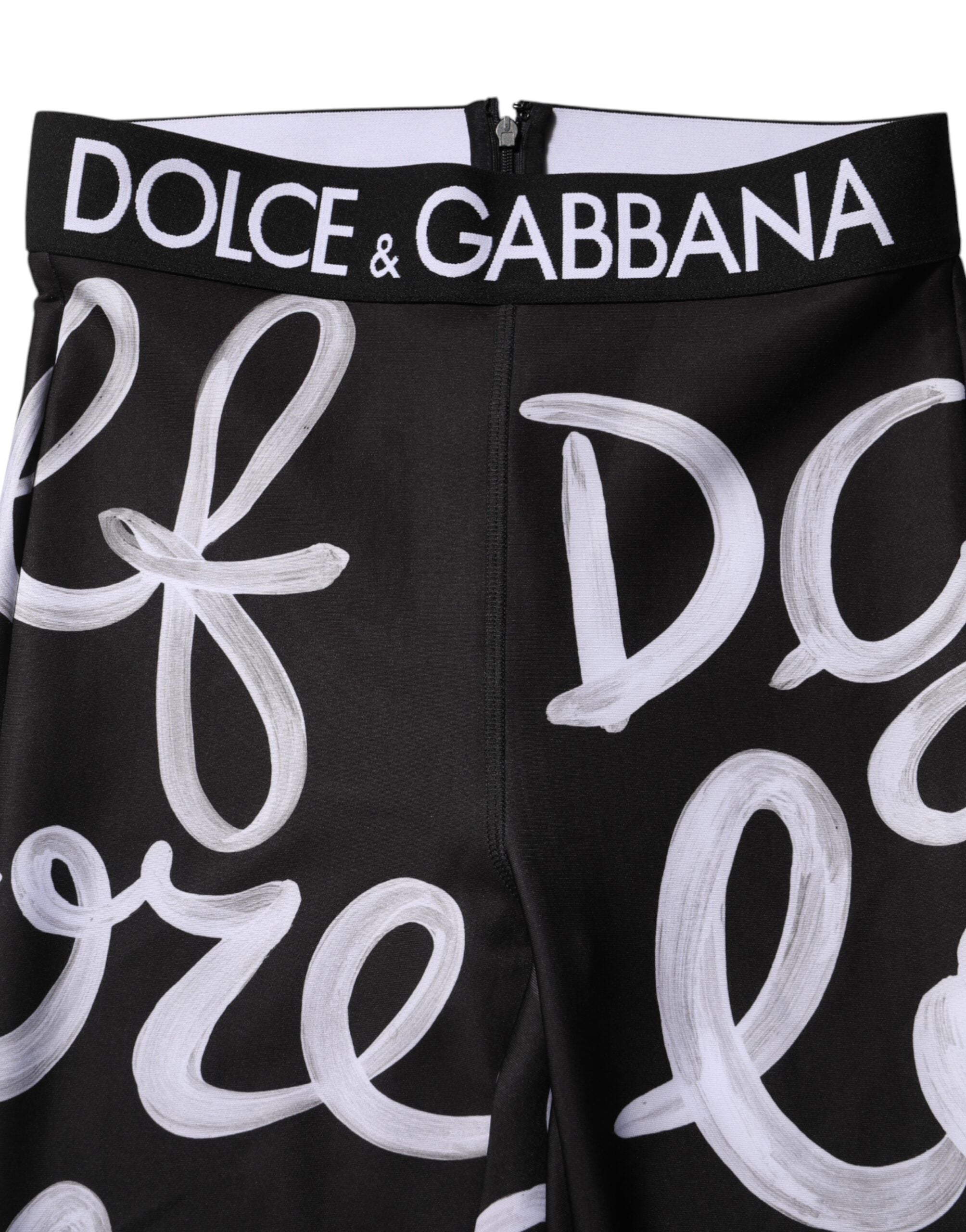 Black Polyester Logo Print Mid Waisted Pants
