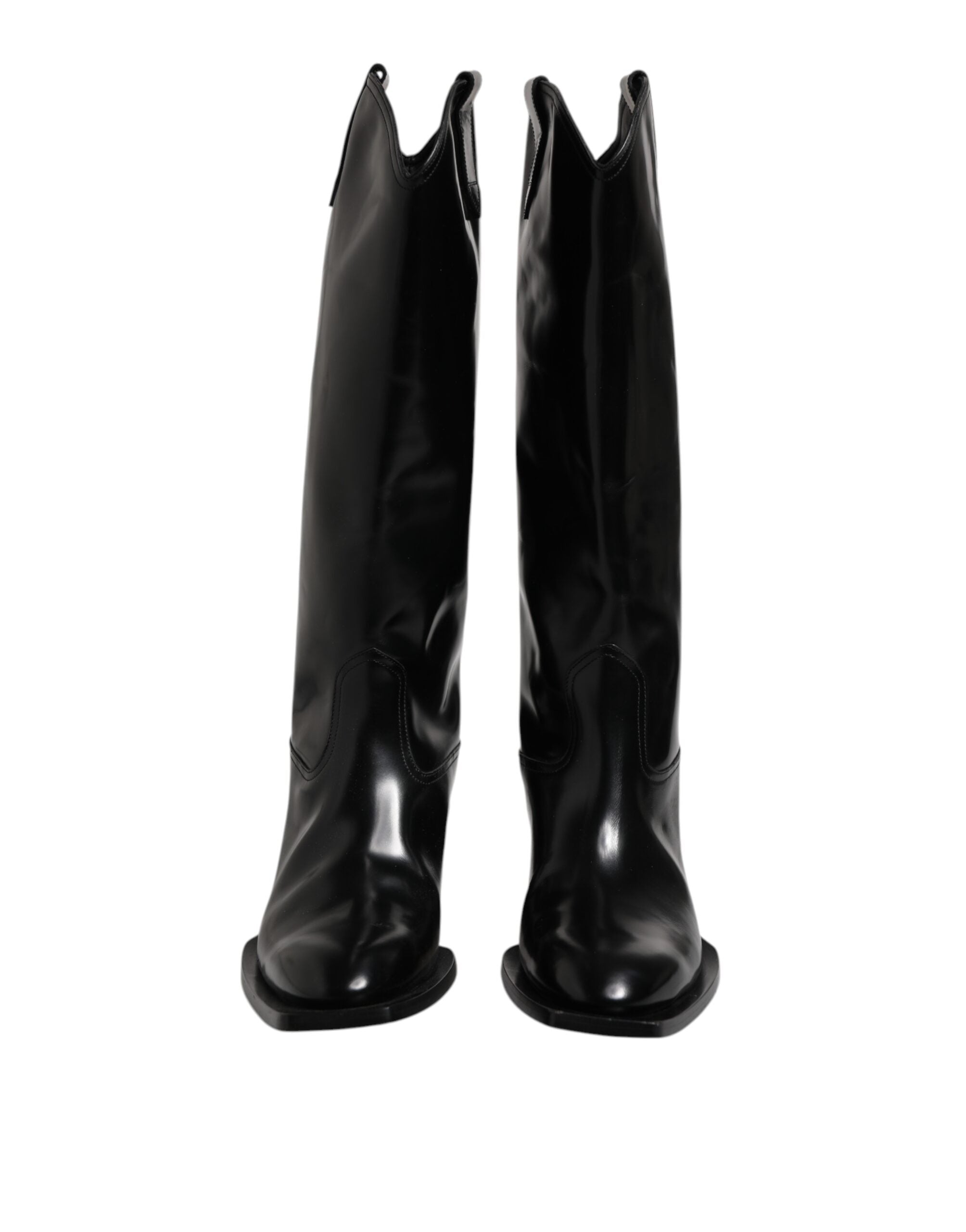 Black Calfskin Leather Logo High Boots Shoes
