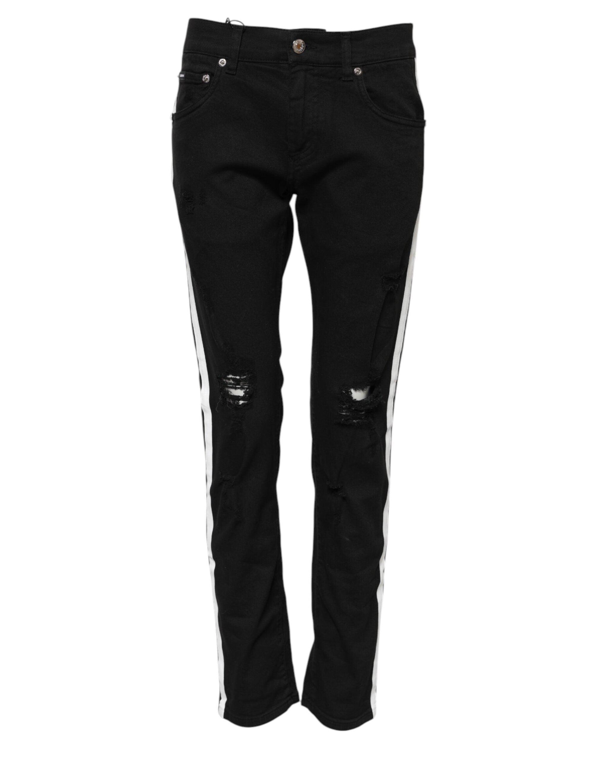 Black Tattered White Lining Skinny Denim Jeans