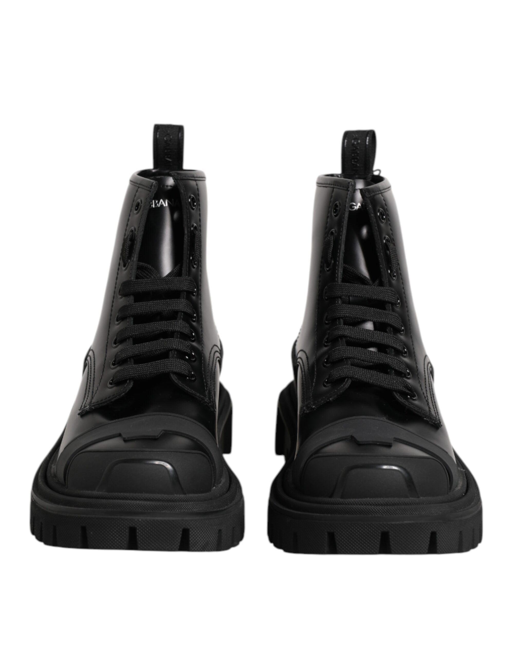 Black Leather Lace Up Mid Calf Boots Shoes