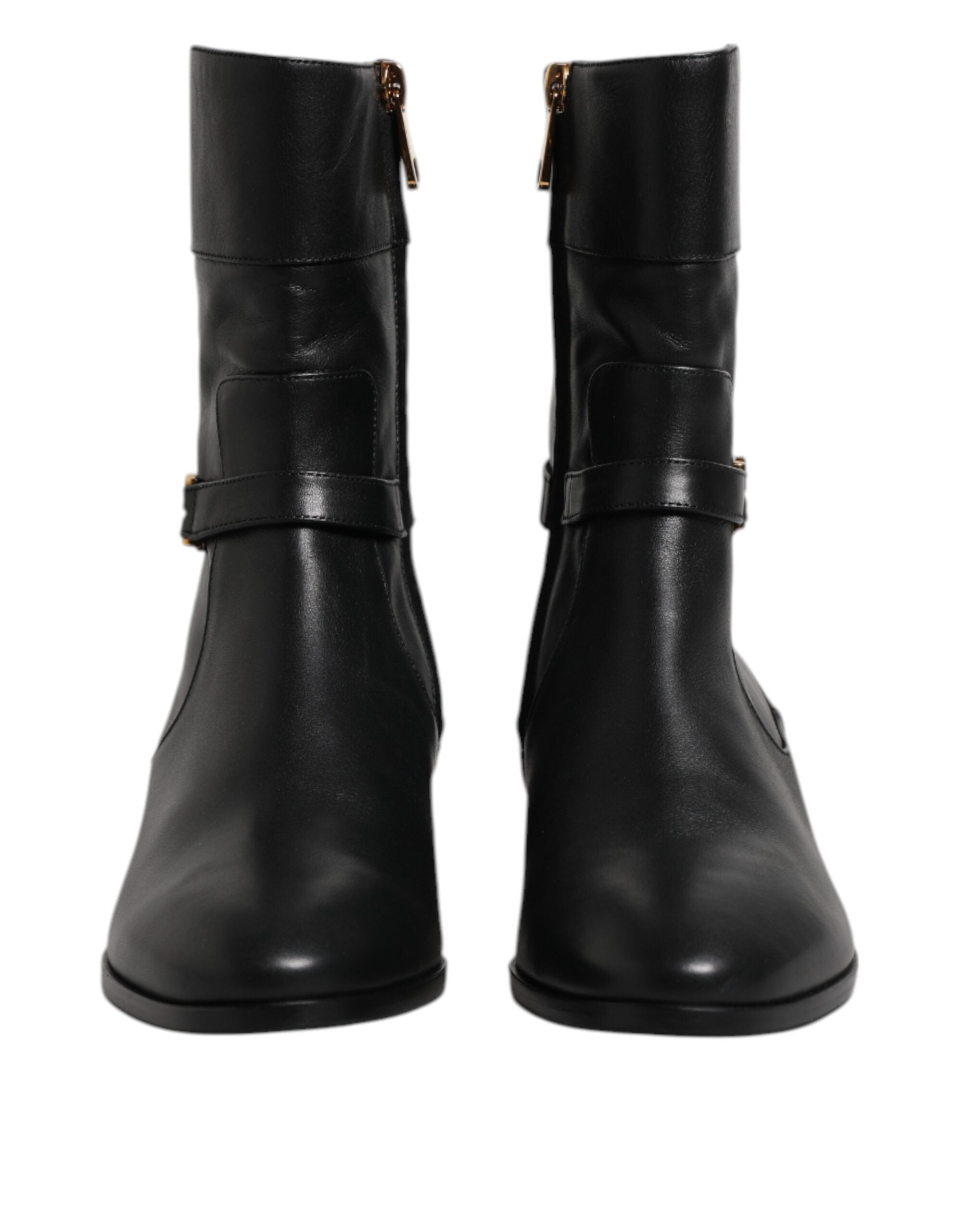Black Leather Flats Logo Short Boots Shoes