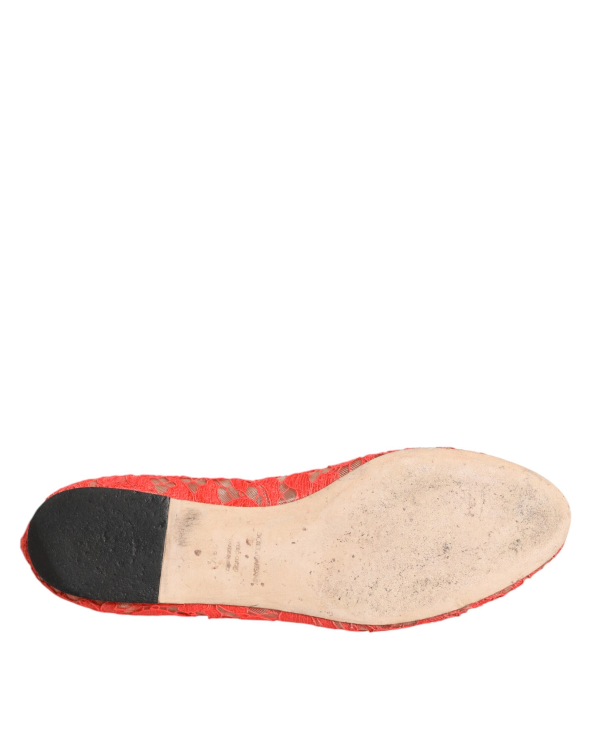 Orange Lace Crystal Ballet Flats Loafers Shoes