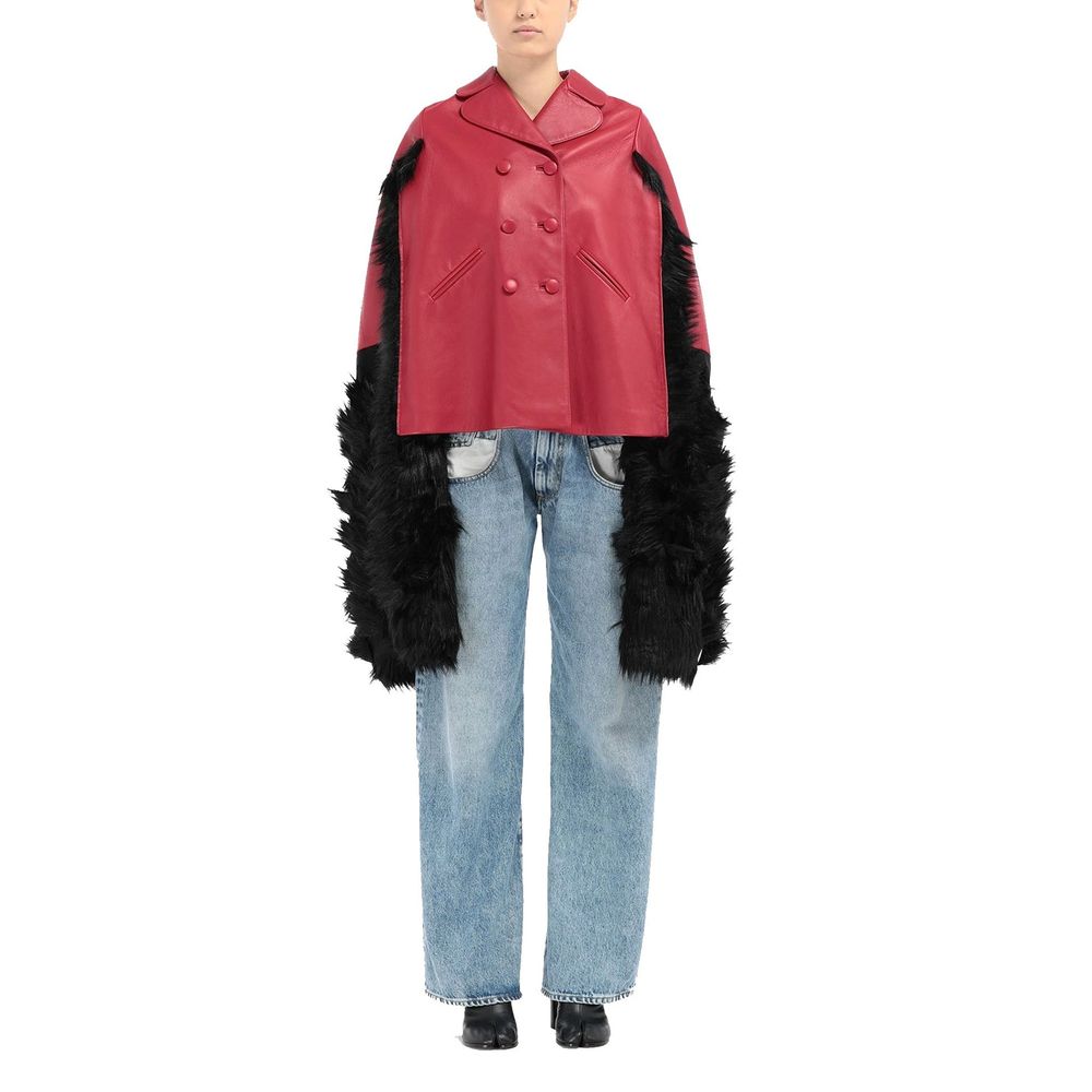 Faux Fur Trimmed Leather Cape Jacket