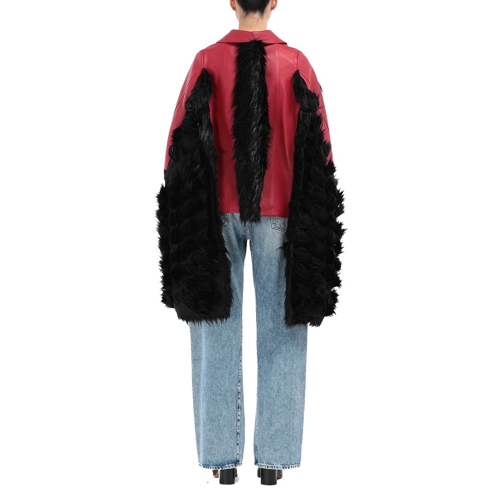 Faux Fur Trimmed Leather Cape Jacket