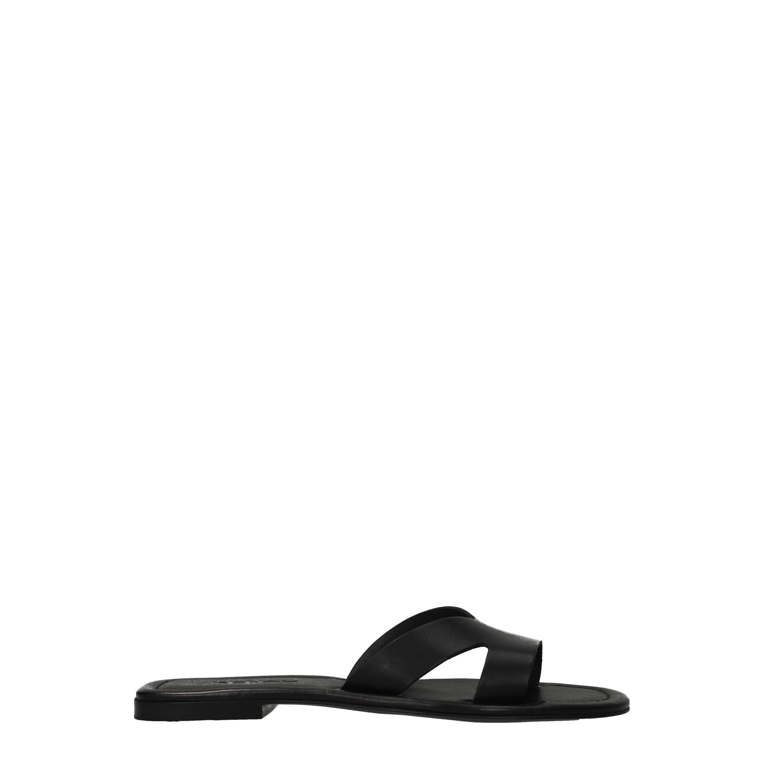 Black Leather Slippers Sandals