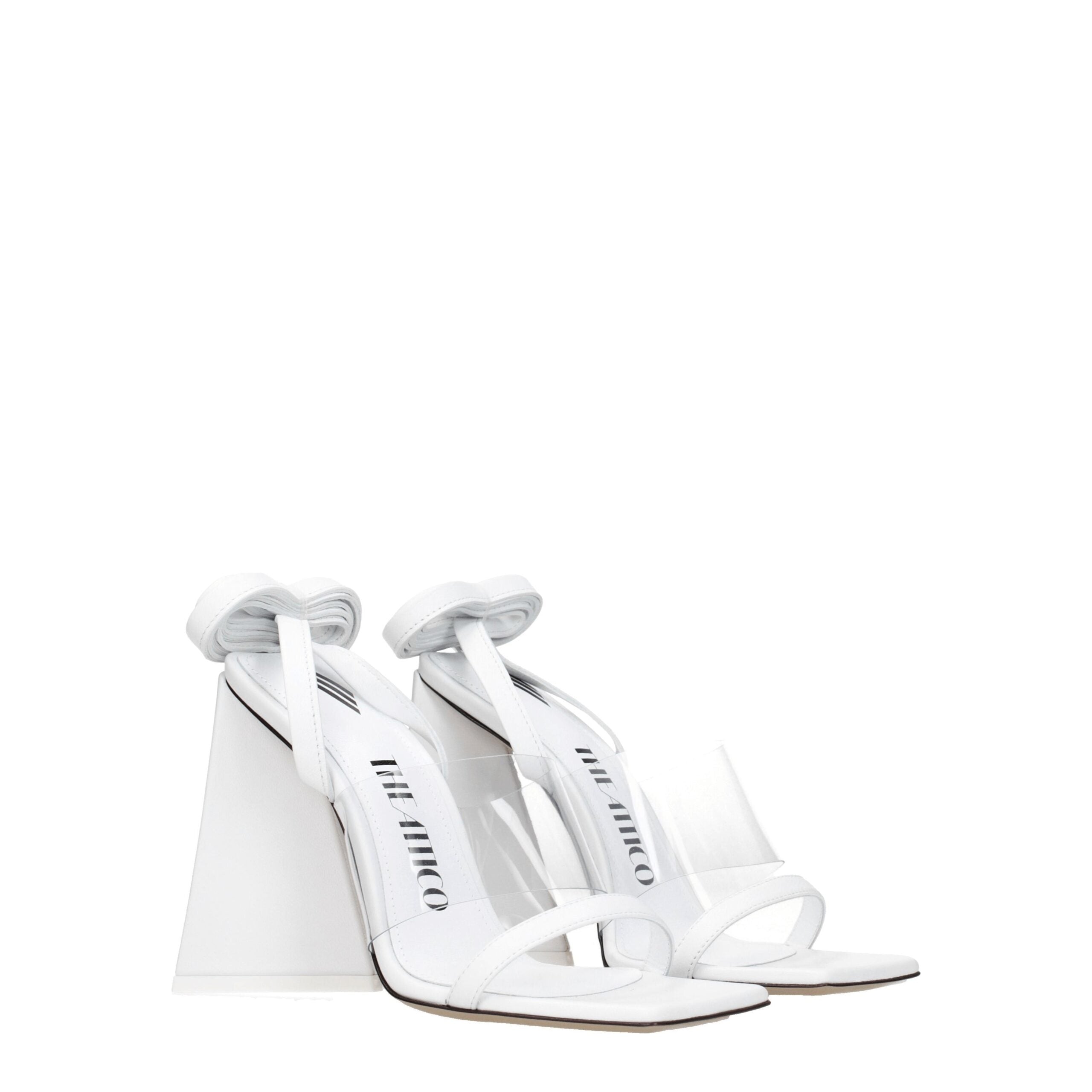 White Leather Stiletto Heels Sandals