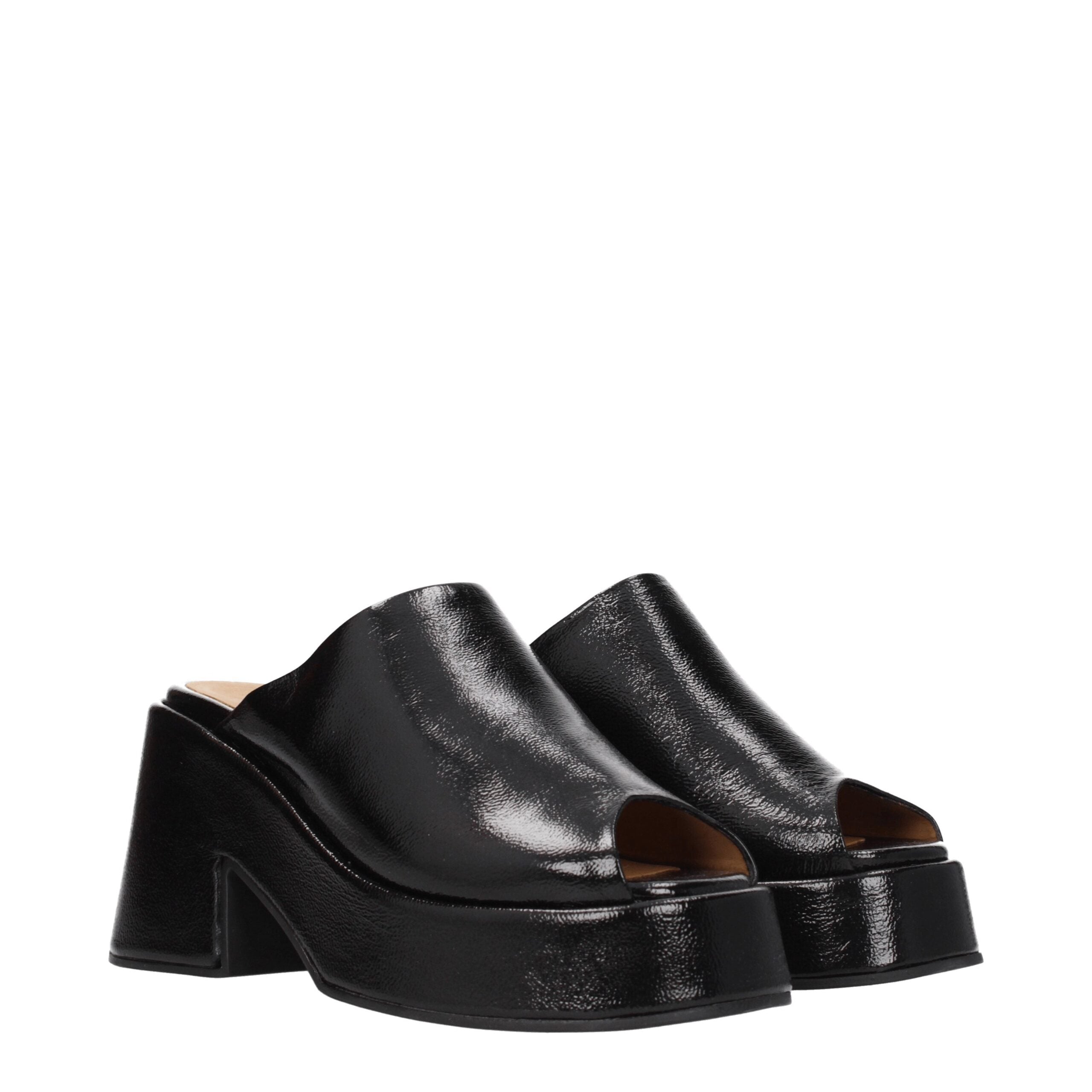 Black Leather Slippers Sandals