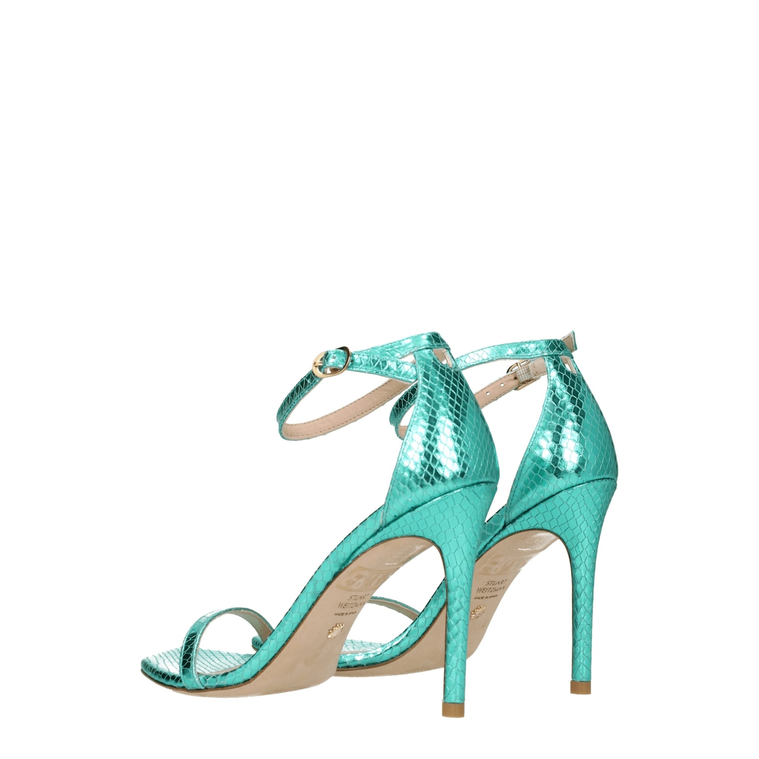 Green Leather Stiletto Heels Sandals