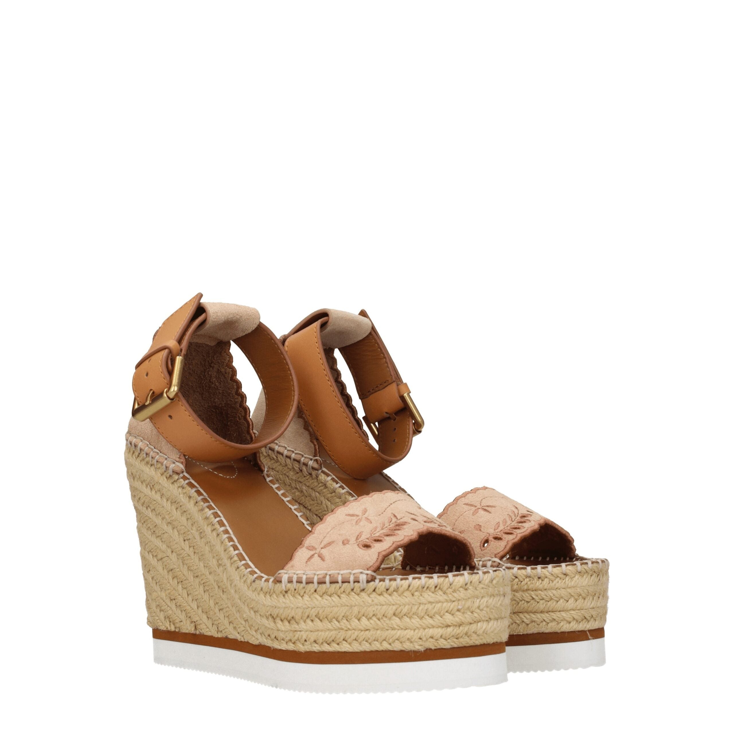 Beige Leather Wedges Sandals