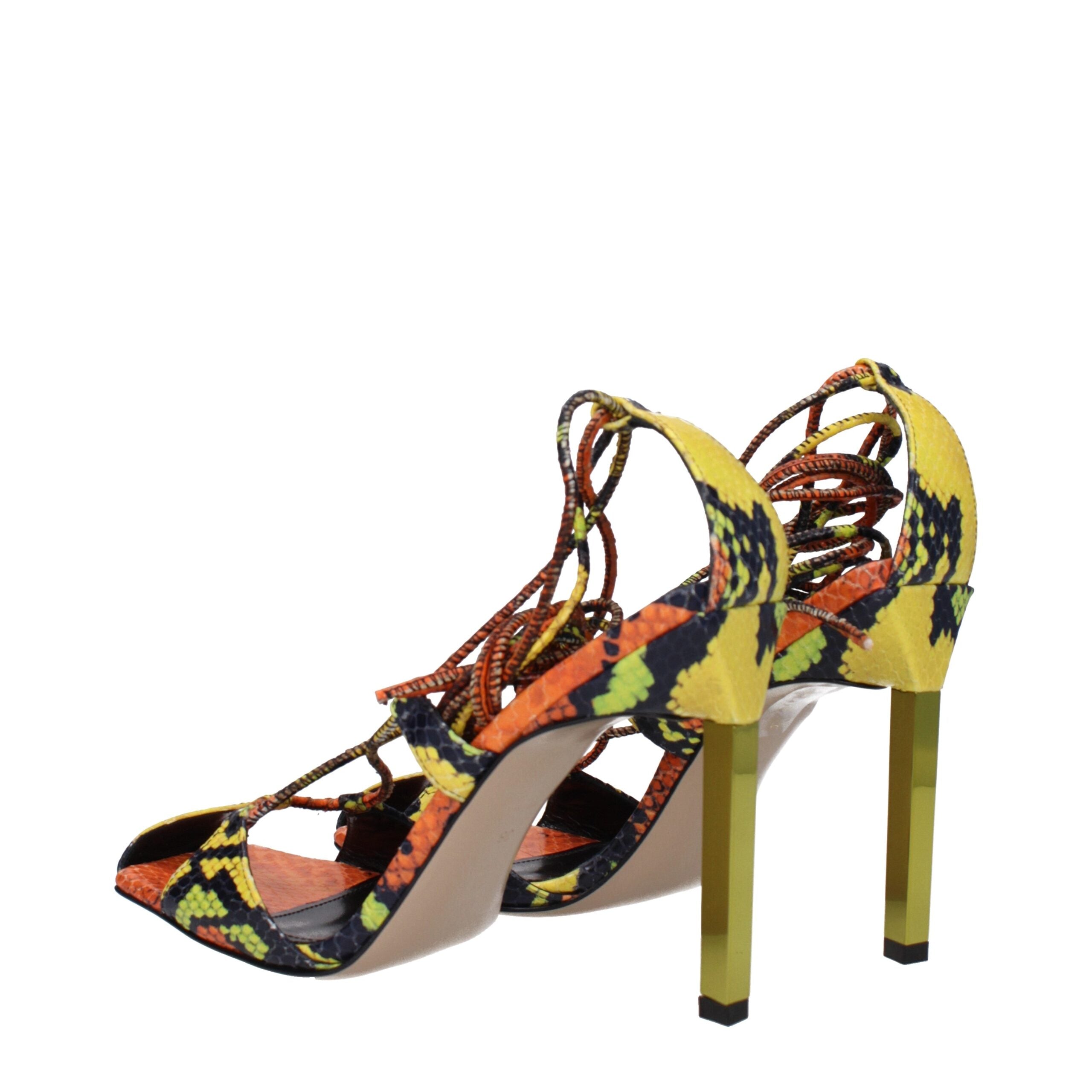 Orange Leather Stiletto Heels Sandals