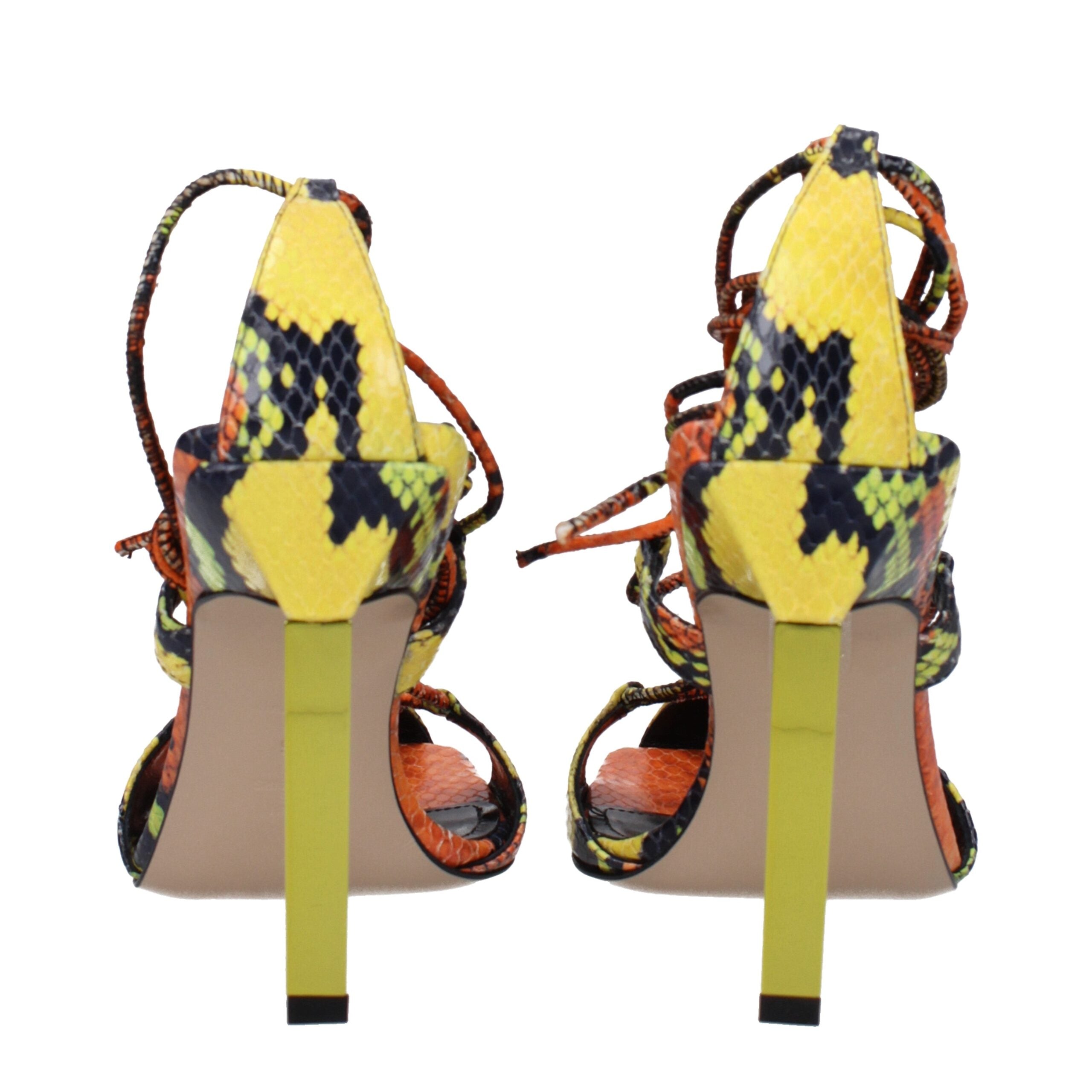 Orange Leather Stiletto Heels Sandals
