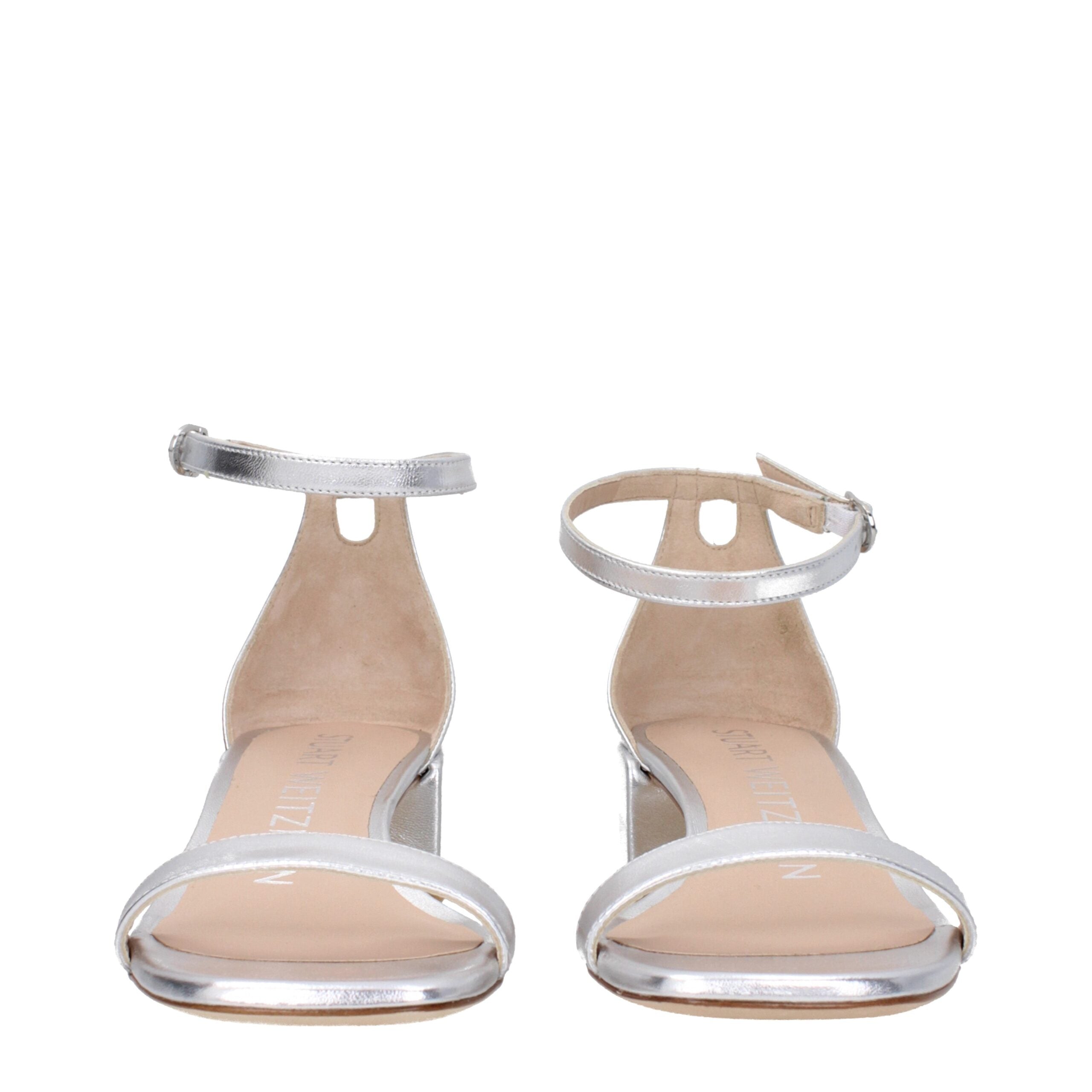 Gray Leather Flat Sandals