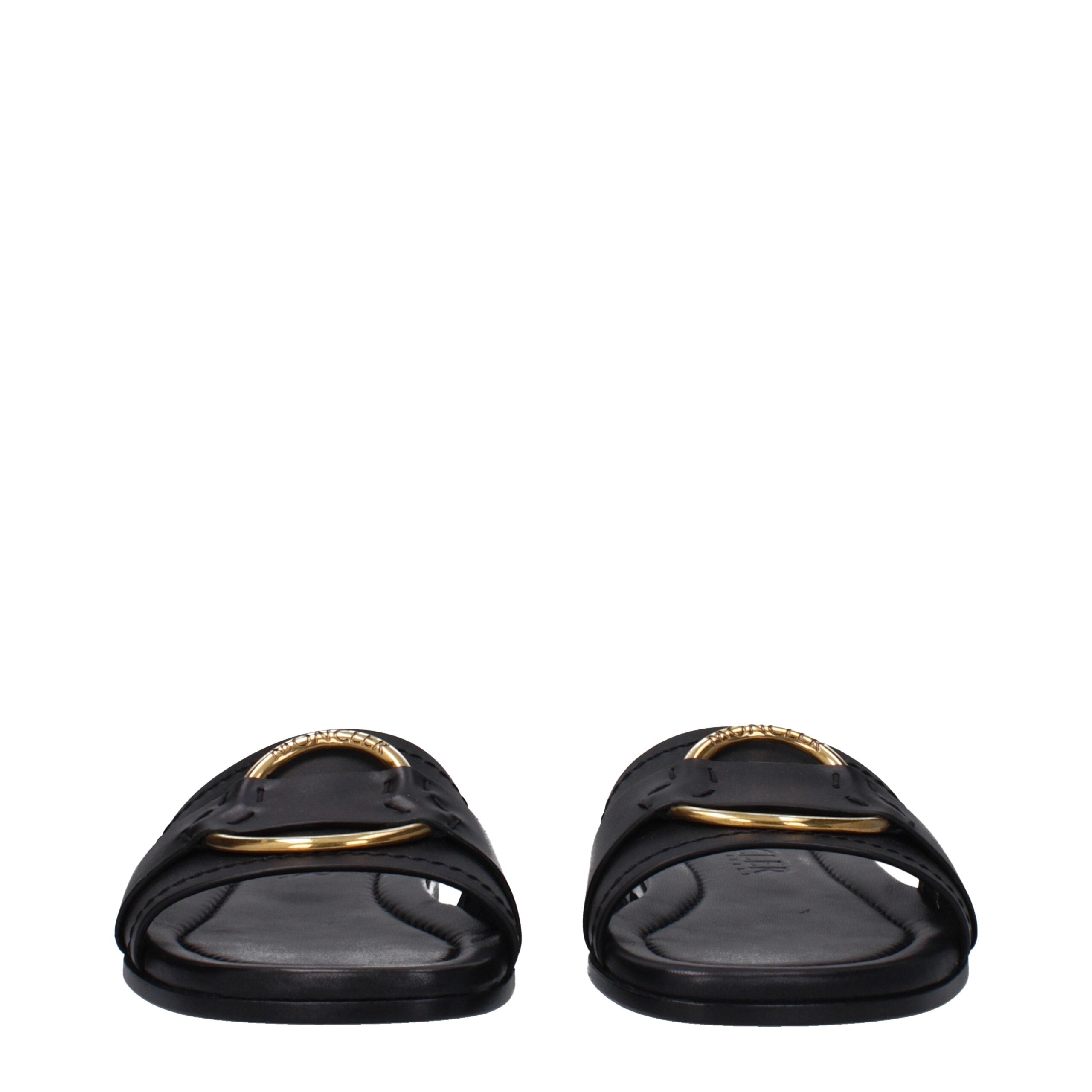 Black Leather Slippers Sandals