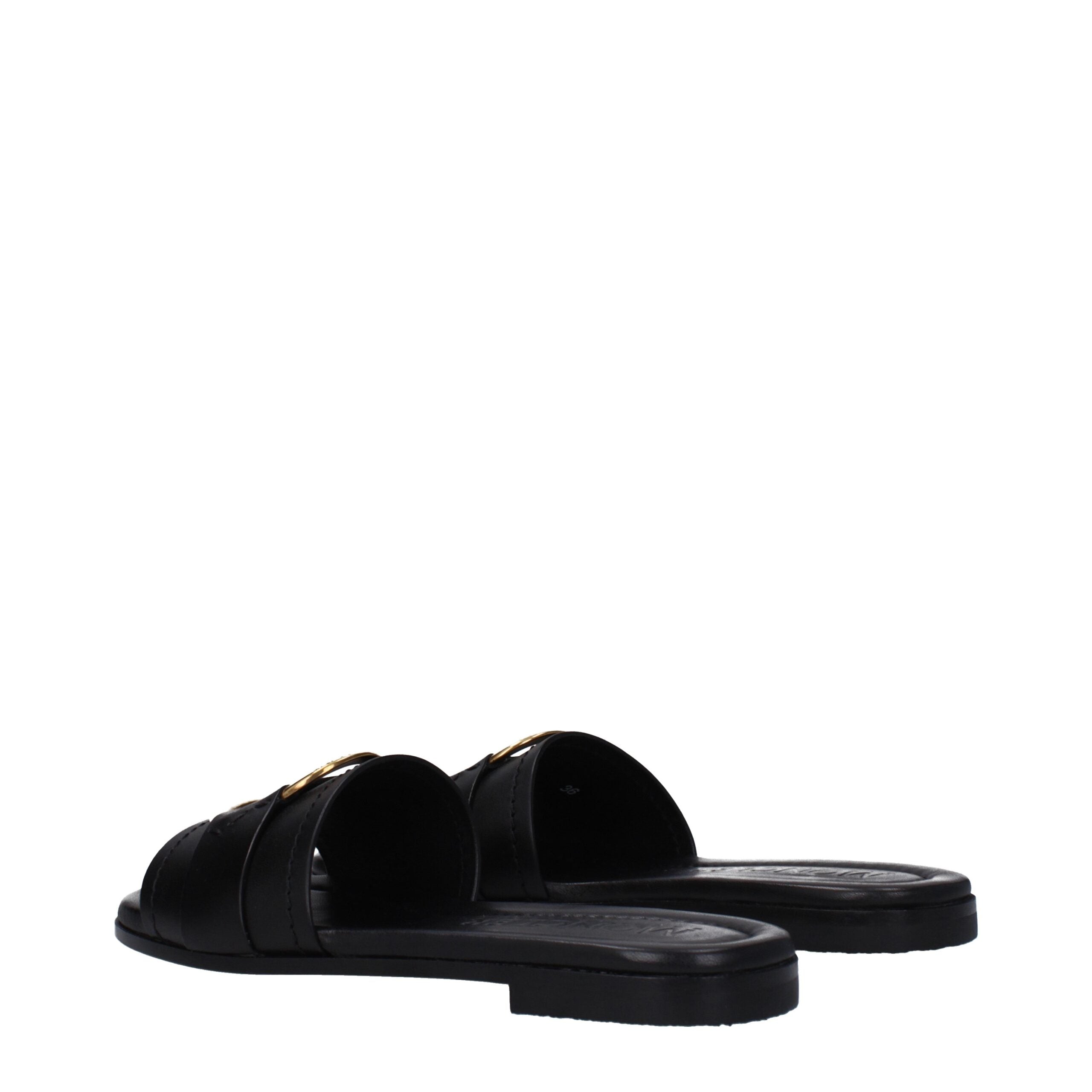 Black Leather Slippers Sandals